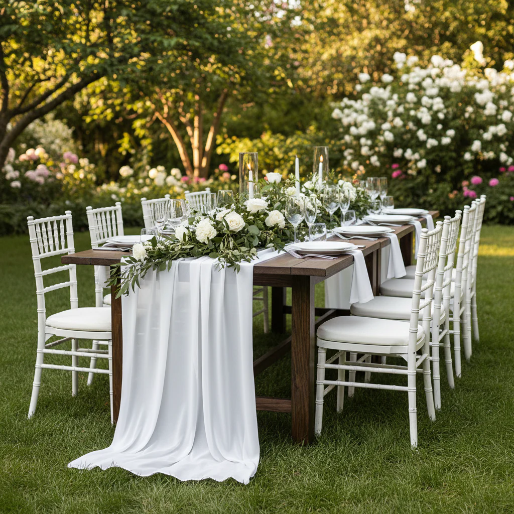 Chiffon Wedding Table Runner 10FT x 27" - White - Image 4