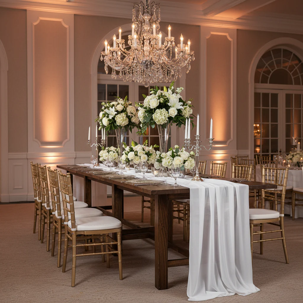 Chiffon Wedding Table Runner 10FT x 27" - White - Image 5