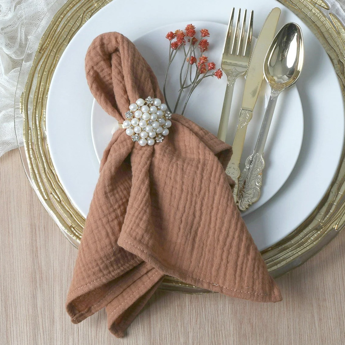 Cotton Gauze Crinkle Napkins 16"x16" (5 pcs/pk) - Terracotta