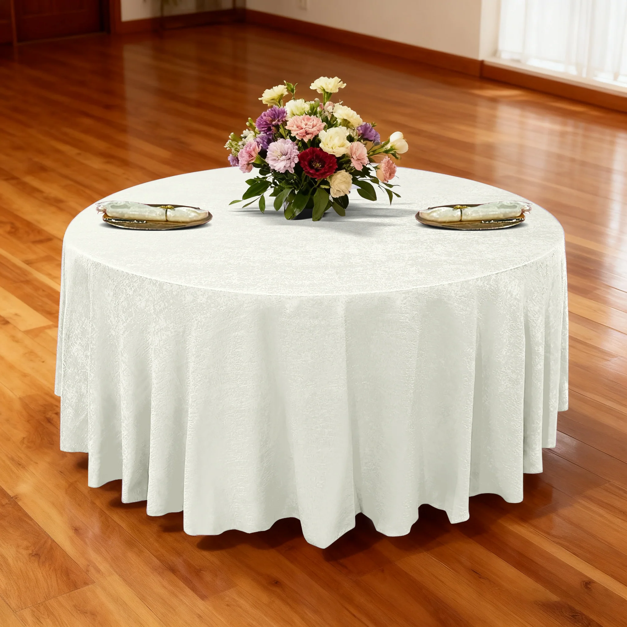 Crinkle Shimmer 120" Round Tablecloth - Ivory - Image 2
