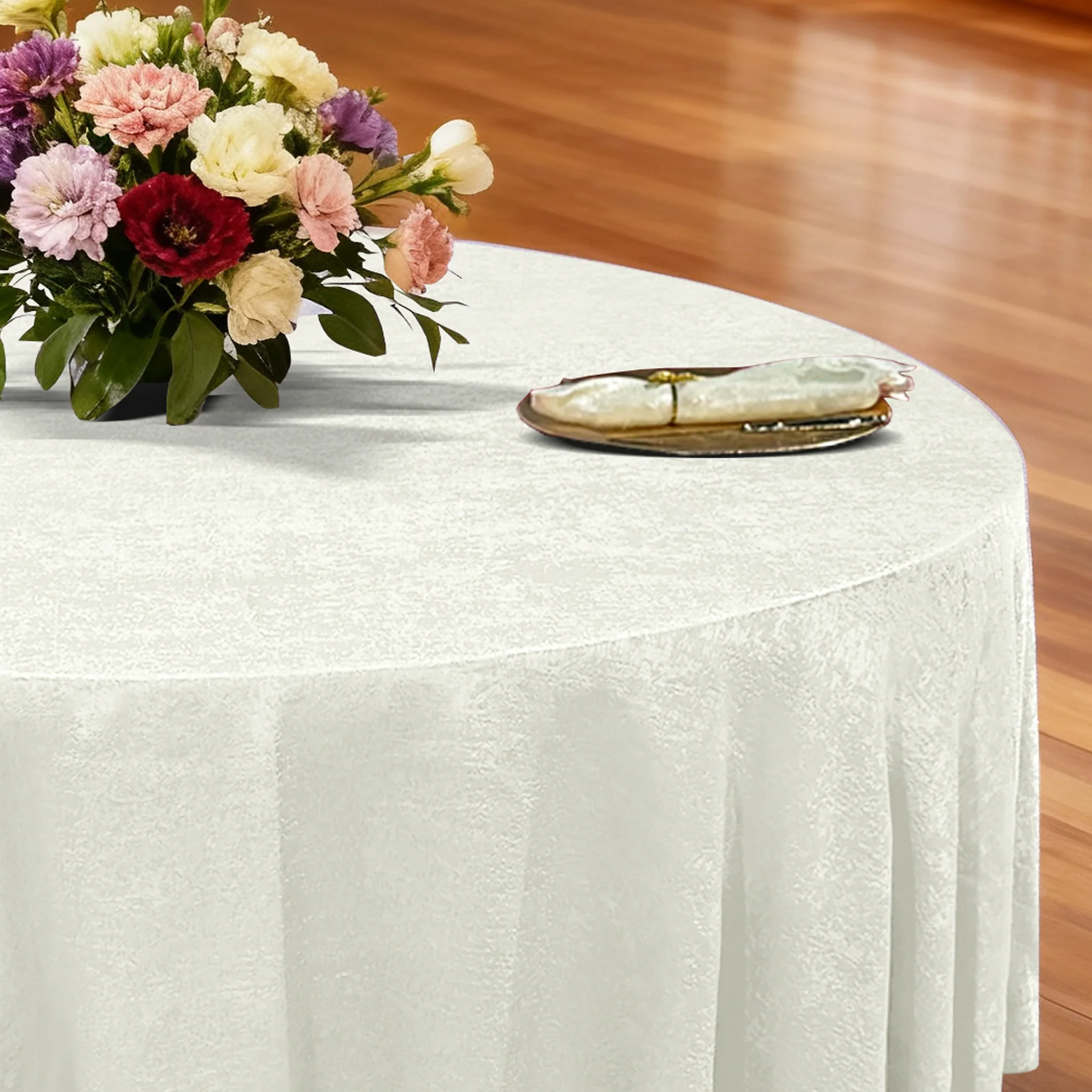 Crinkle Shimmer 120" Round Tablecloth - Ivory - Image 3