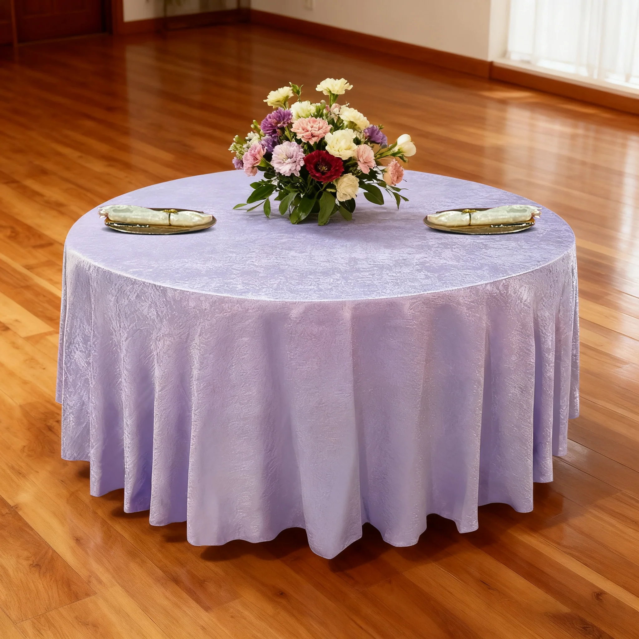 Crinkle Shimmer 120" Round Tablecloth - Lavender - Image 2