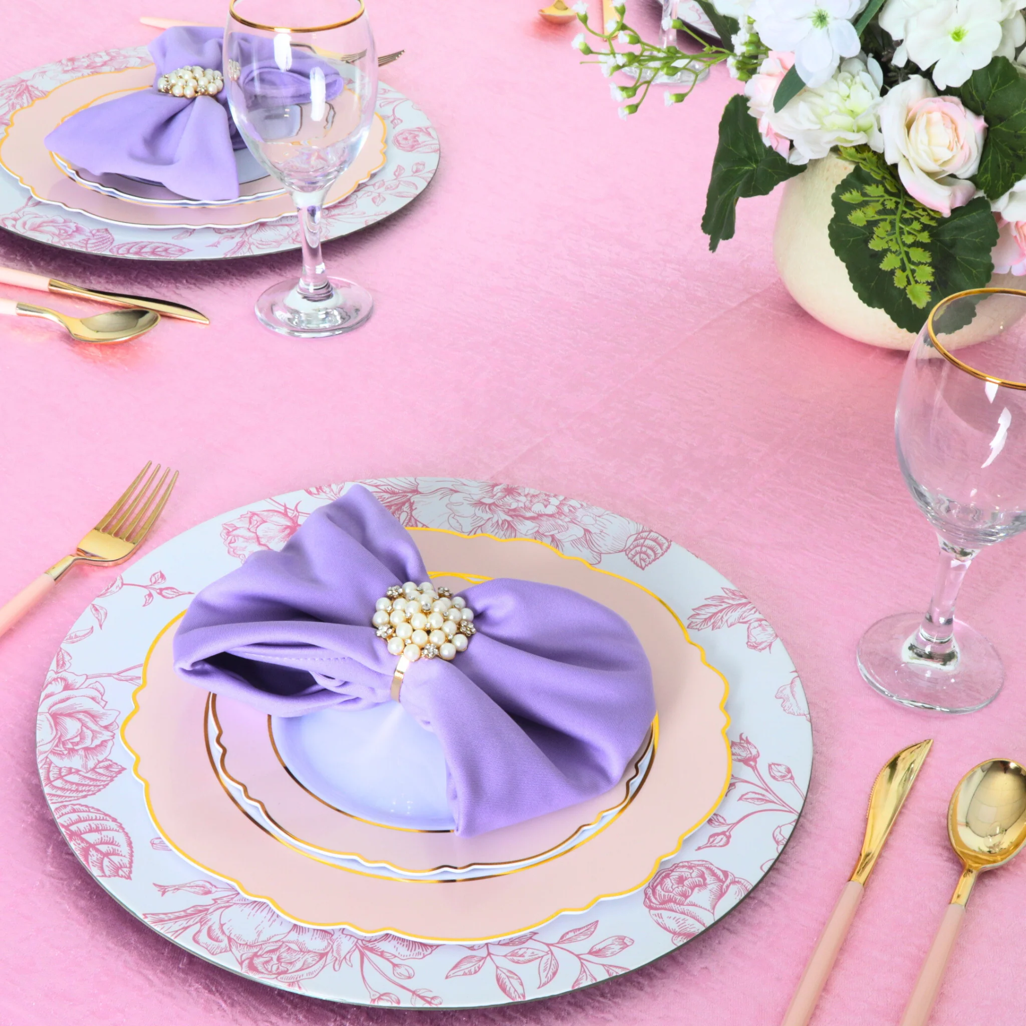 Crinkle Shimmer 120" Round Tablecloth - Pink - Image 2