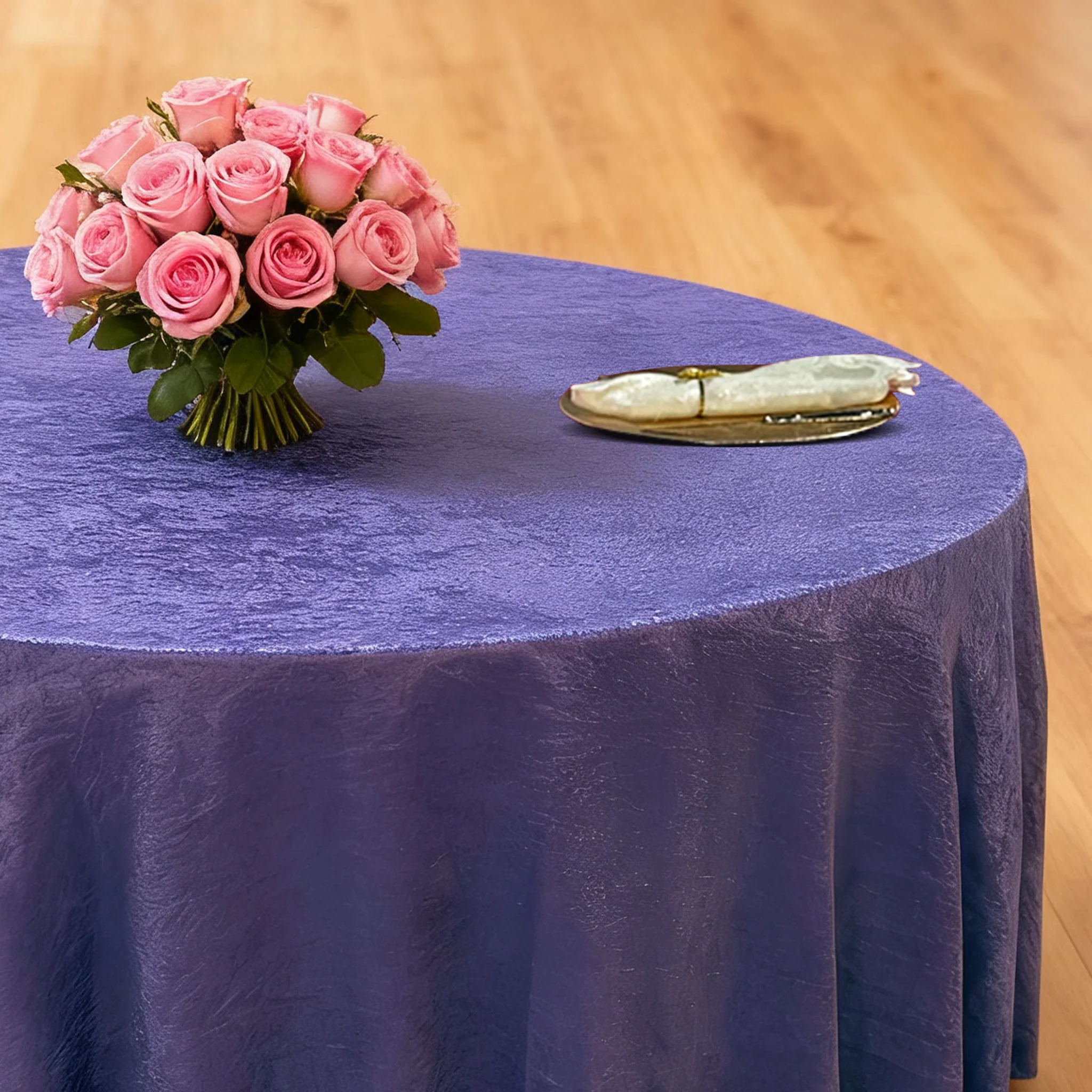 Crinkle Shimmer 120" Round Tablecloth - Purple - Image 3