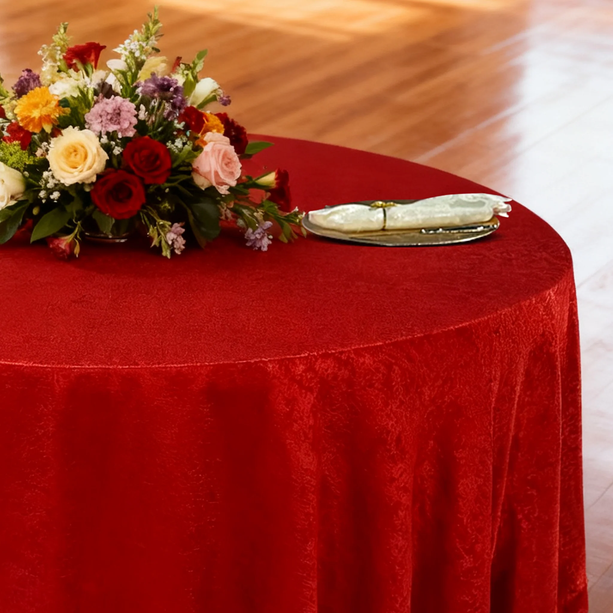 Crinkle Shimmer 120" Round Tablecloth - Red - Image 3