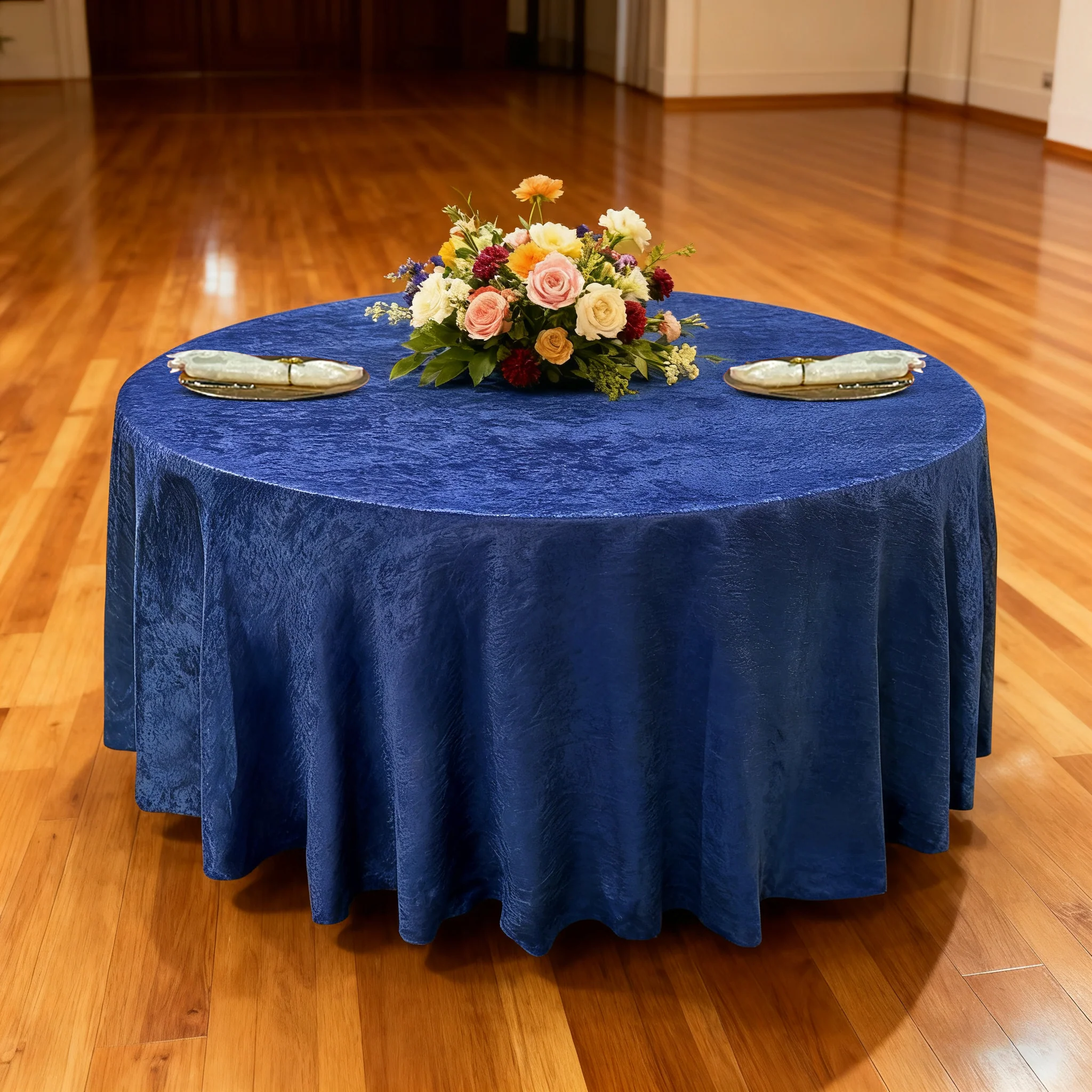 Crinkle Shimmer 120" Round Tablecloth - Royal Blue - Image 2