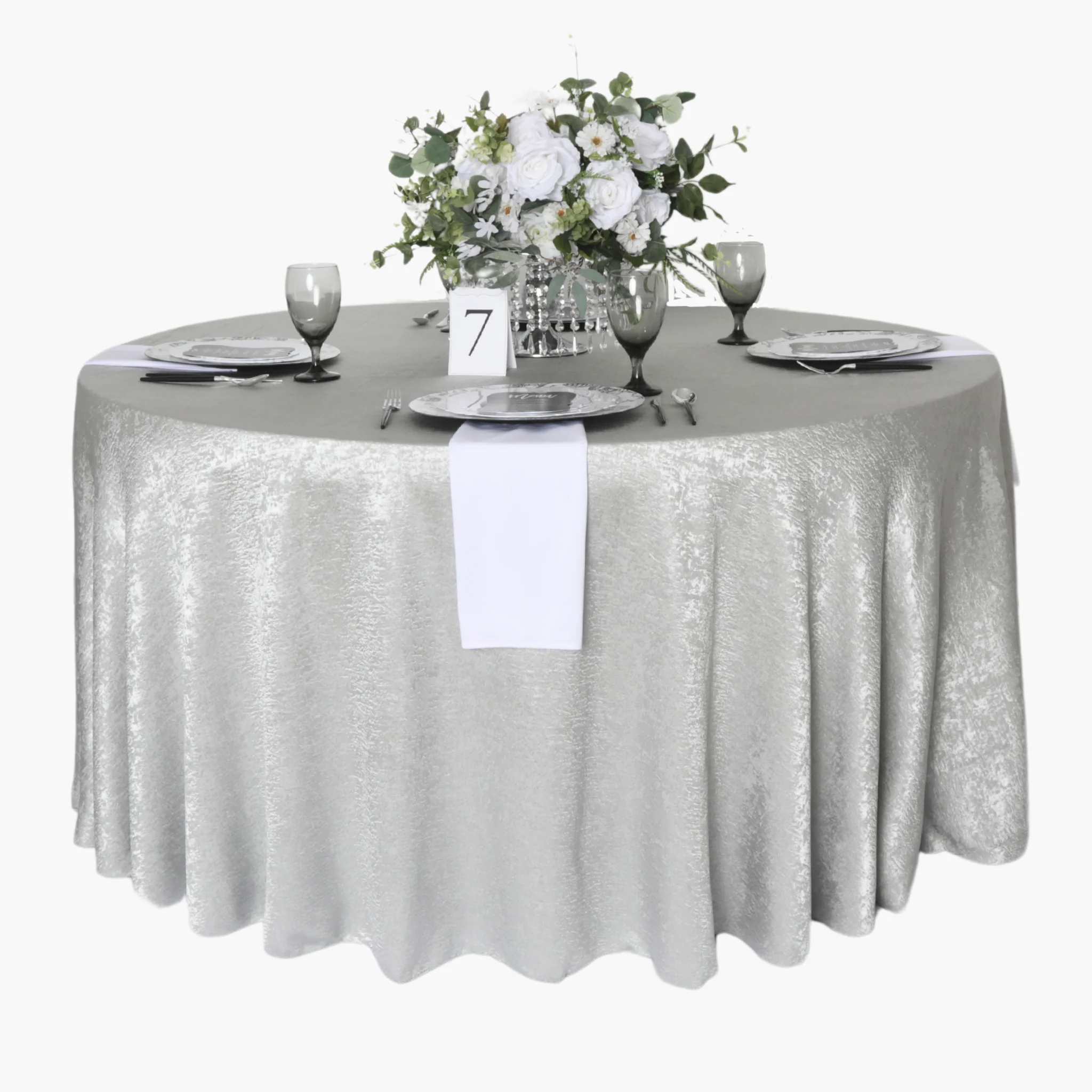 Crinkle Shimmer 120" Round Tablecloth - Silver - Image 3