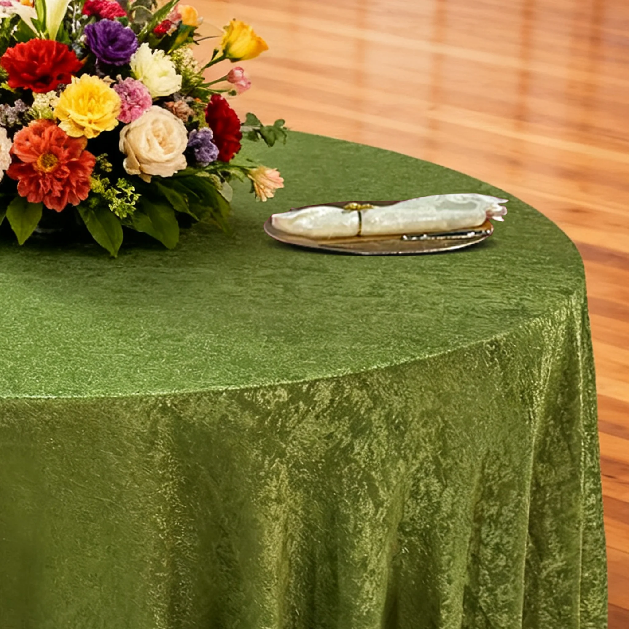 Crinkle Shimmer 120" Round Tablecloth - Willow Green - Image 3