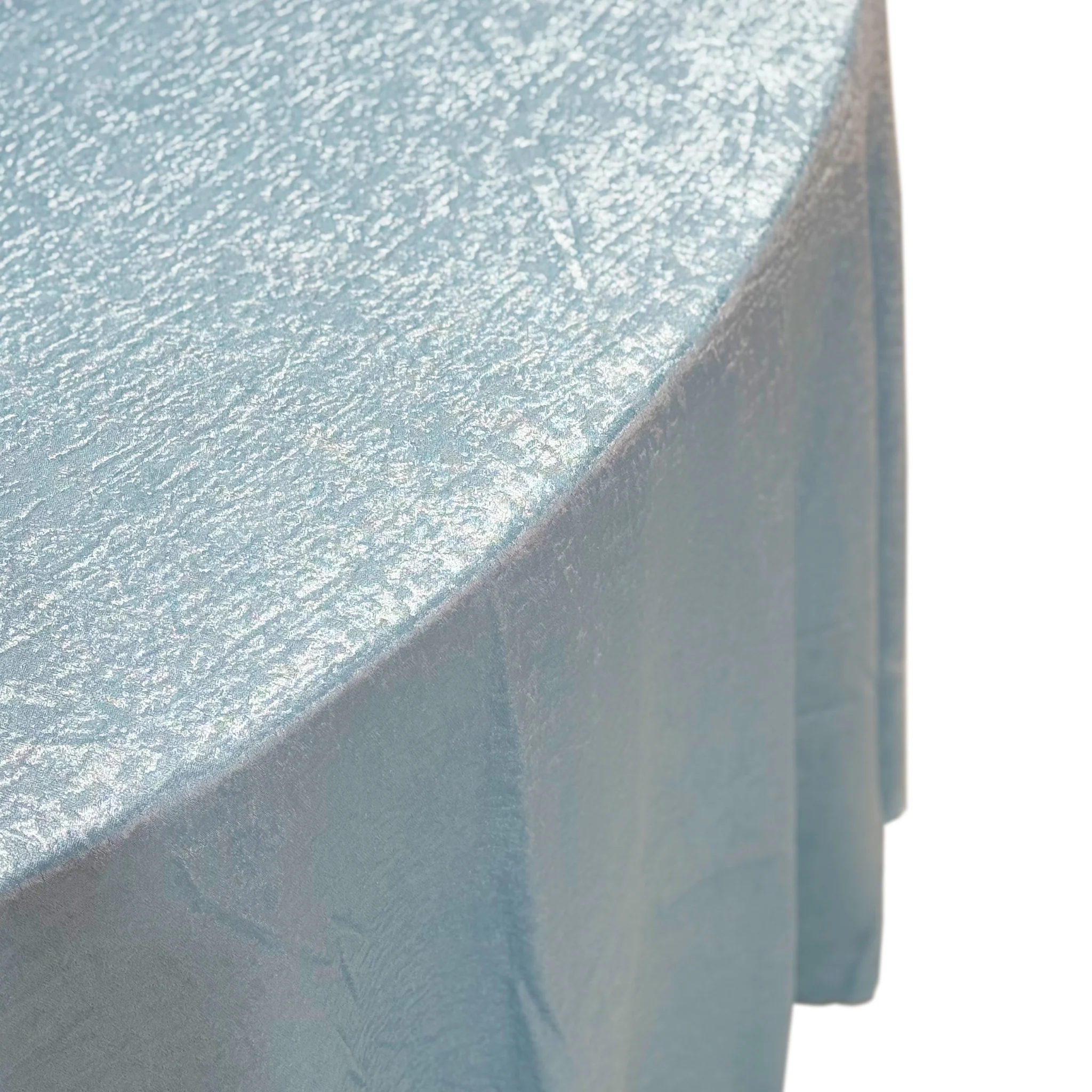Crinkle Shimmer 132" Round Tablecloth - Baby Blue - Image 5