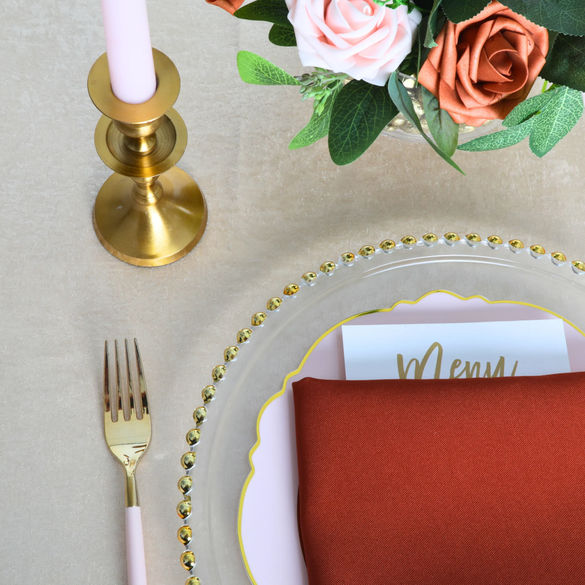 Crinkle Shimmer 132" Round Tablecloth - Champagne - Image 3