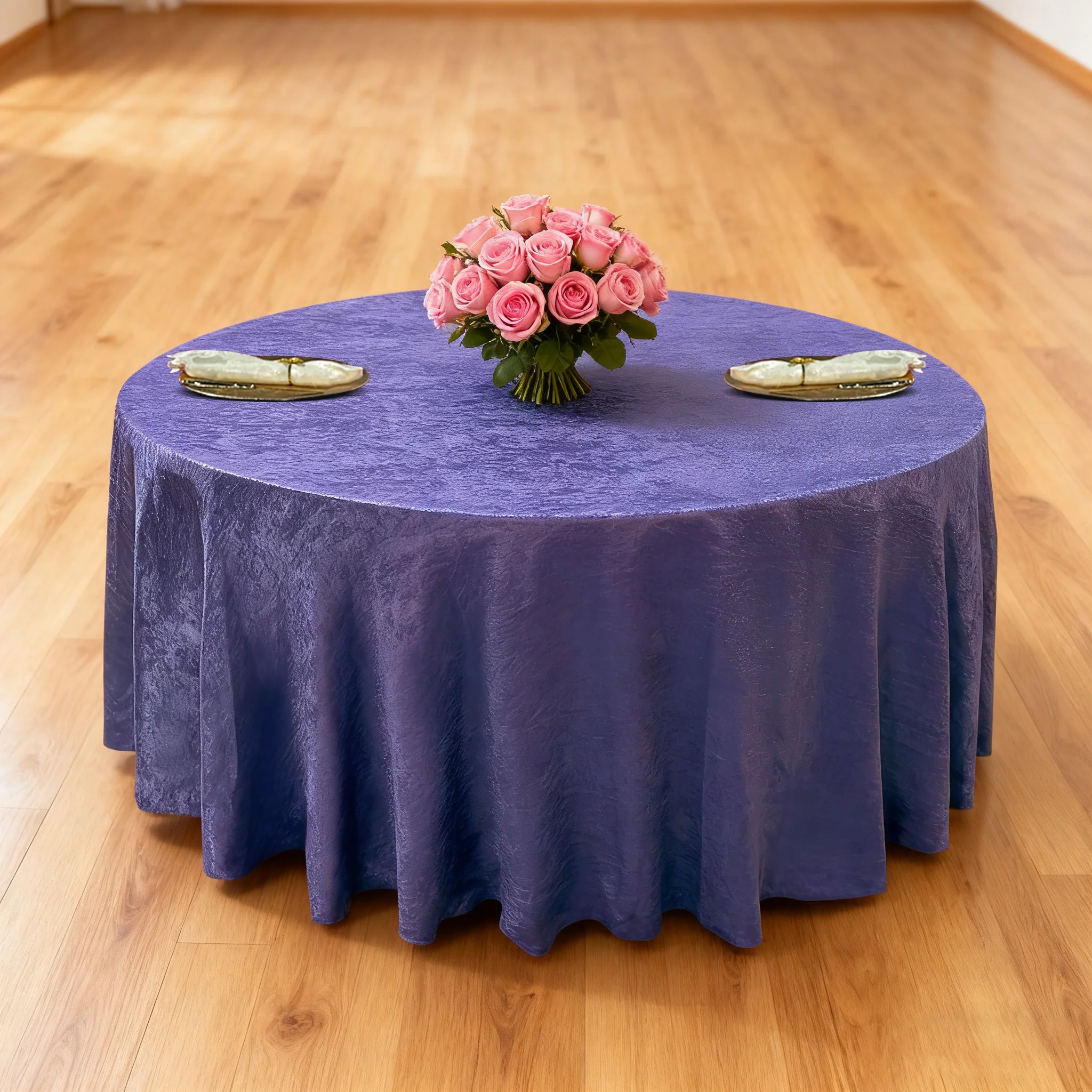 Crinkle Shimmer 132" Round Tablecloth - Purple - Image 2