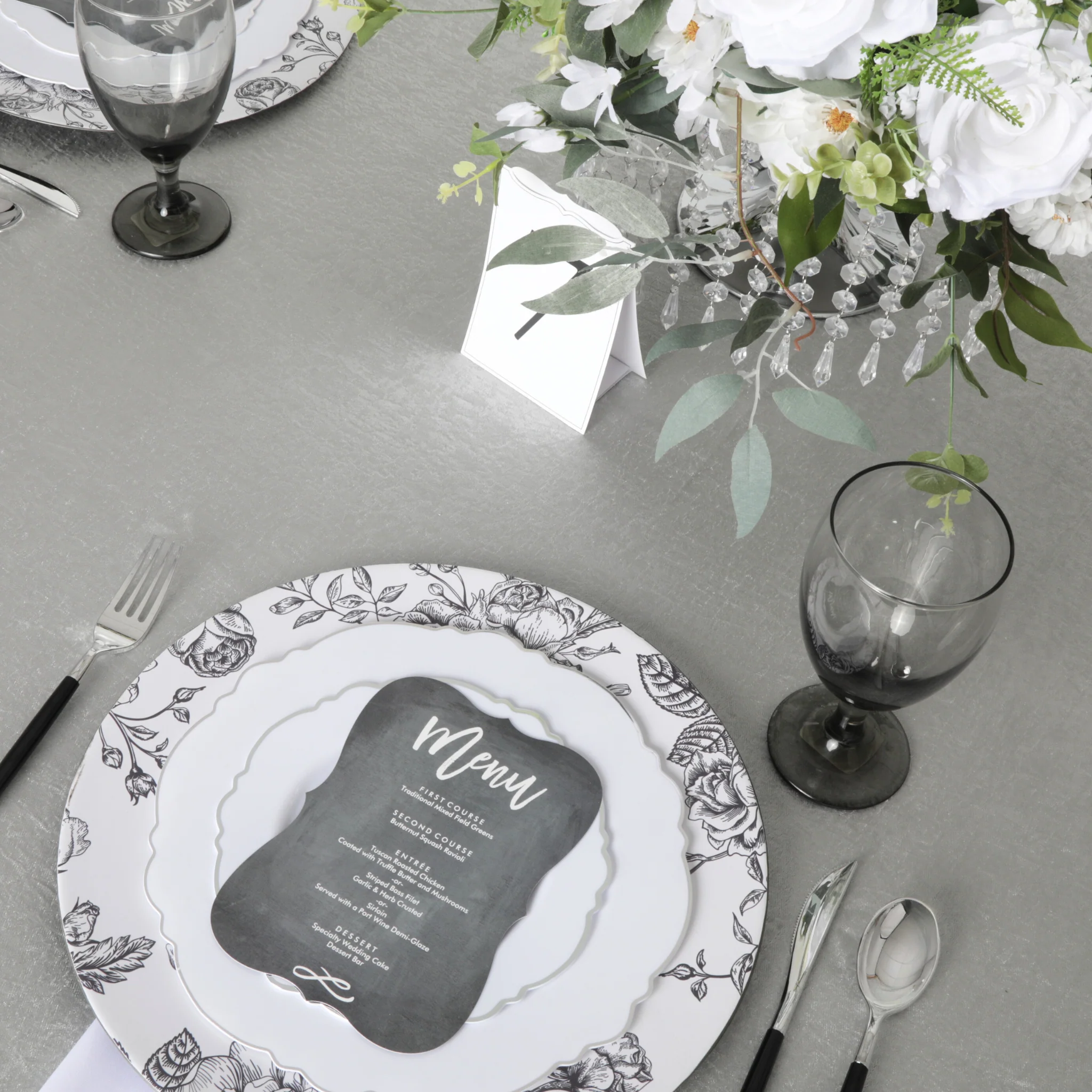 Crinkle Shimmer 132" Round Tablecloth - Silver - Image 2