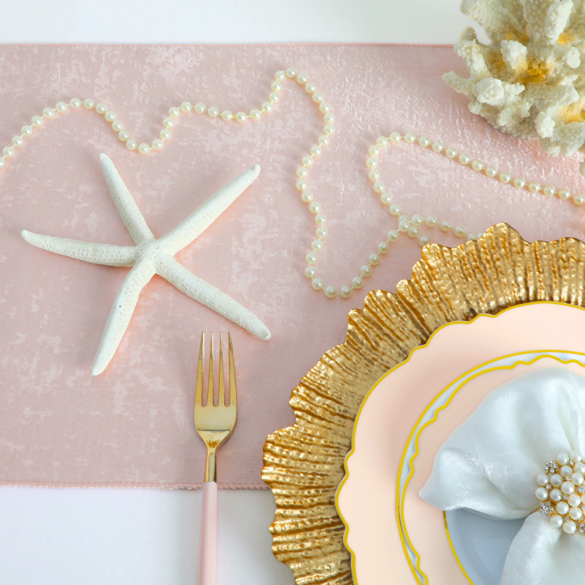 Crinkle Shimmer Table Runner - Blush/Rose Gold - Image 3