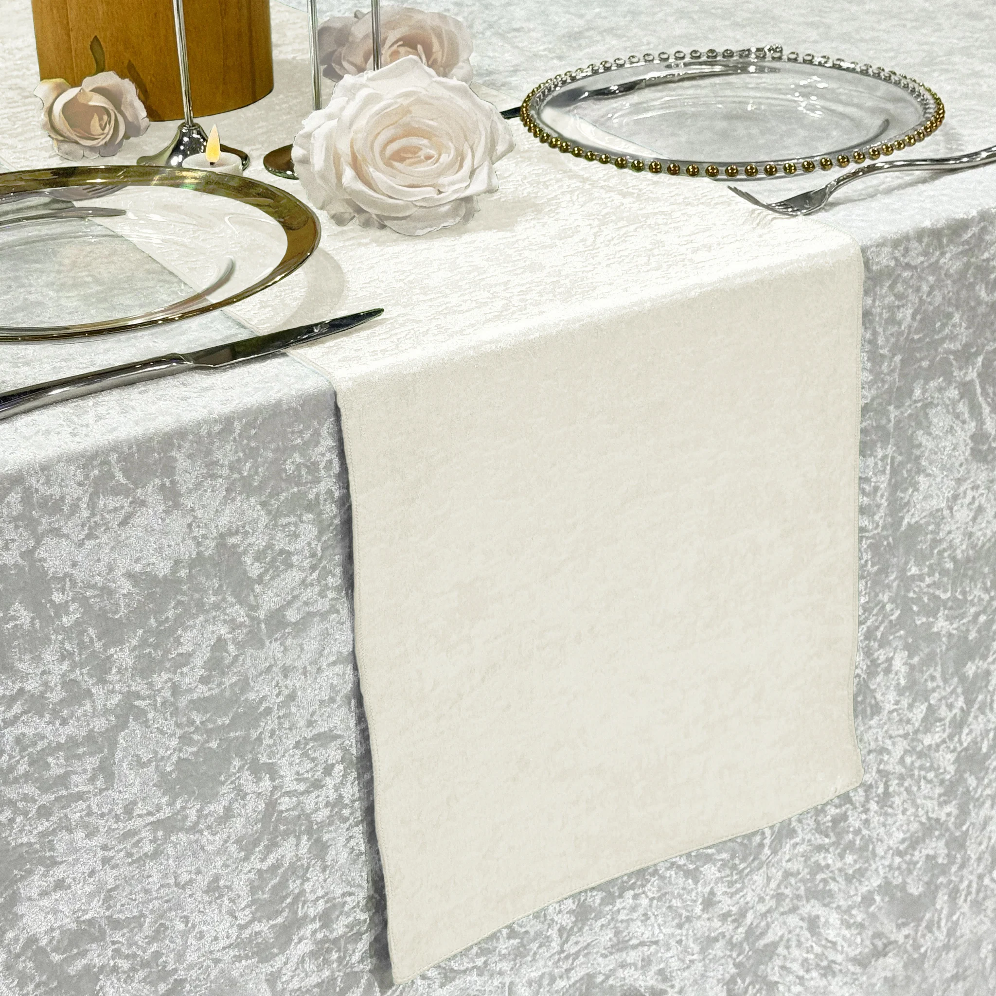 Crinkle Shimmer Table Runner - Ivory - Image 2