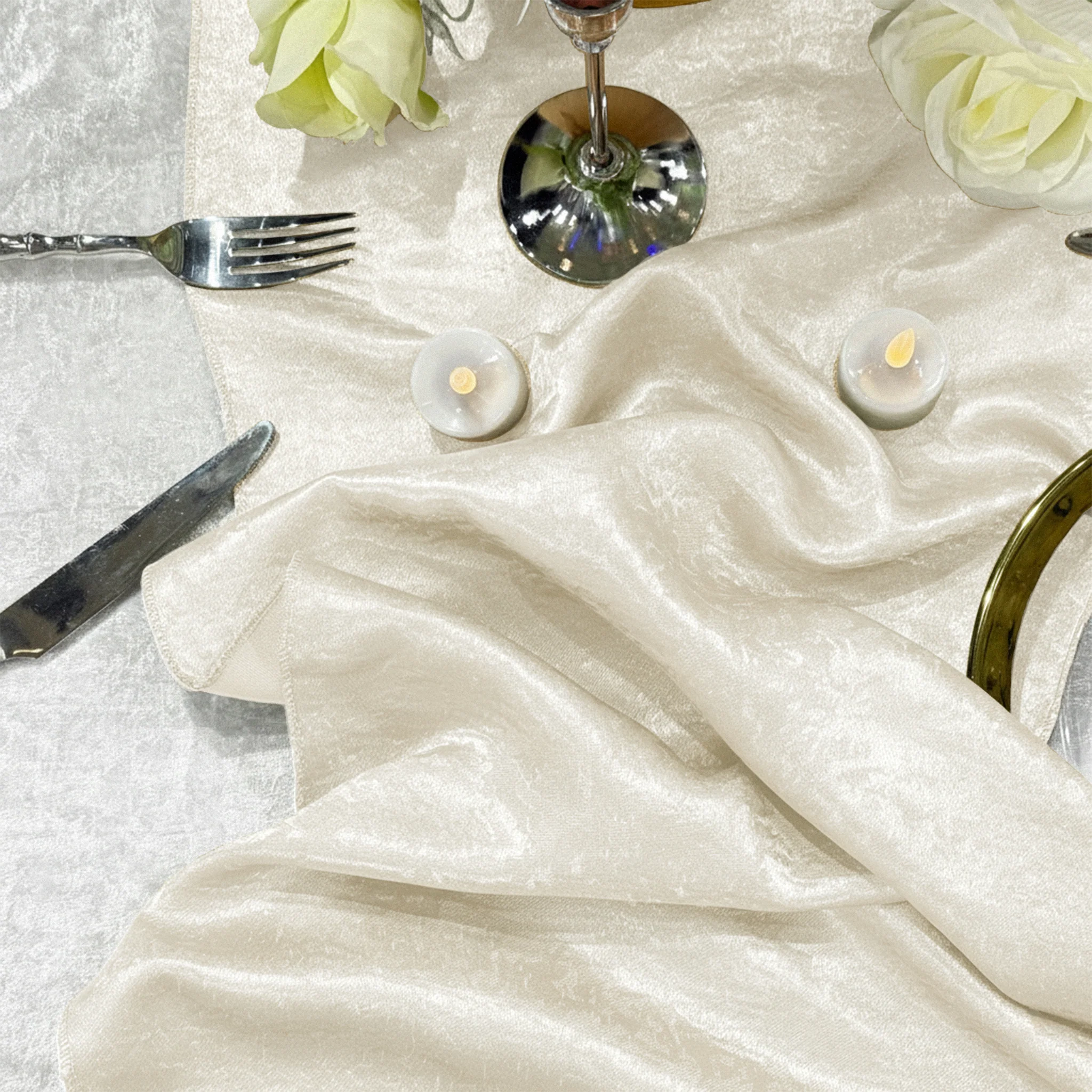 Crinkle Shimmer Table Runner - Ivory - Image 3