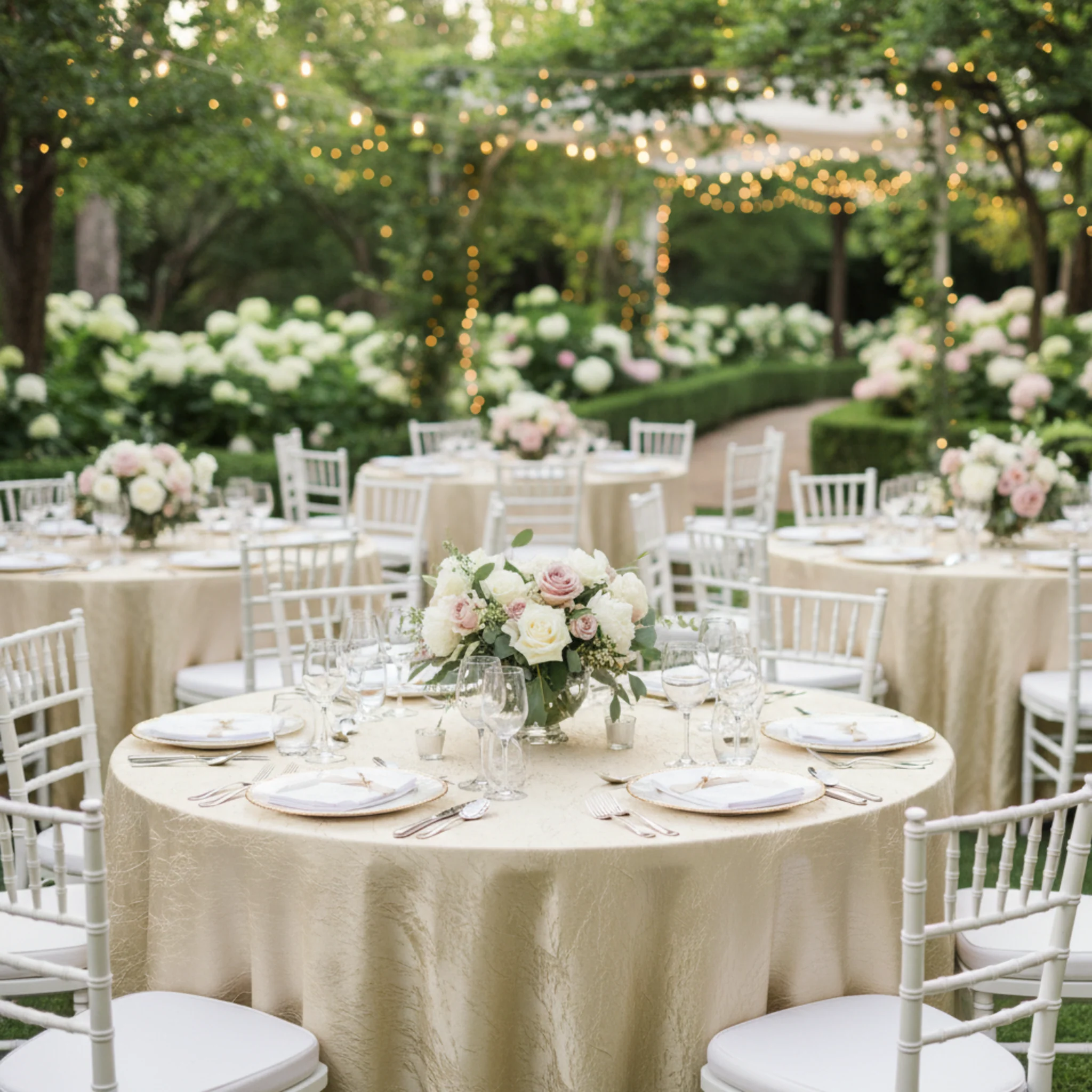 Crushed Taffeta 120" Round Tablecloth - Champagne - Image 3