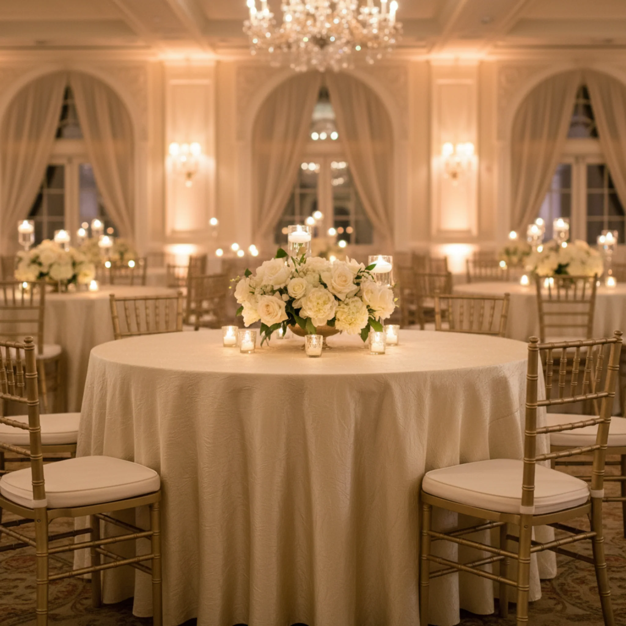 Crushed Taffeta 120" Round Tablecloth - Champagne - Image 4