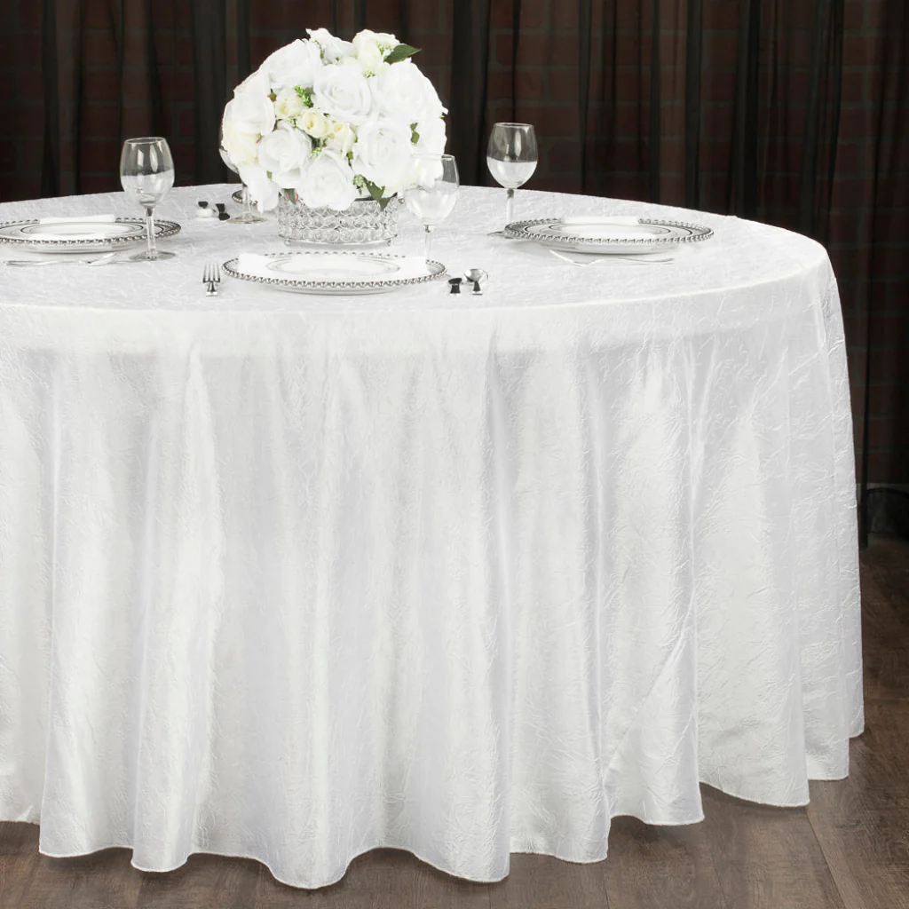 Crushed Taffeta 132" Round Tablecloth - White - Image 3