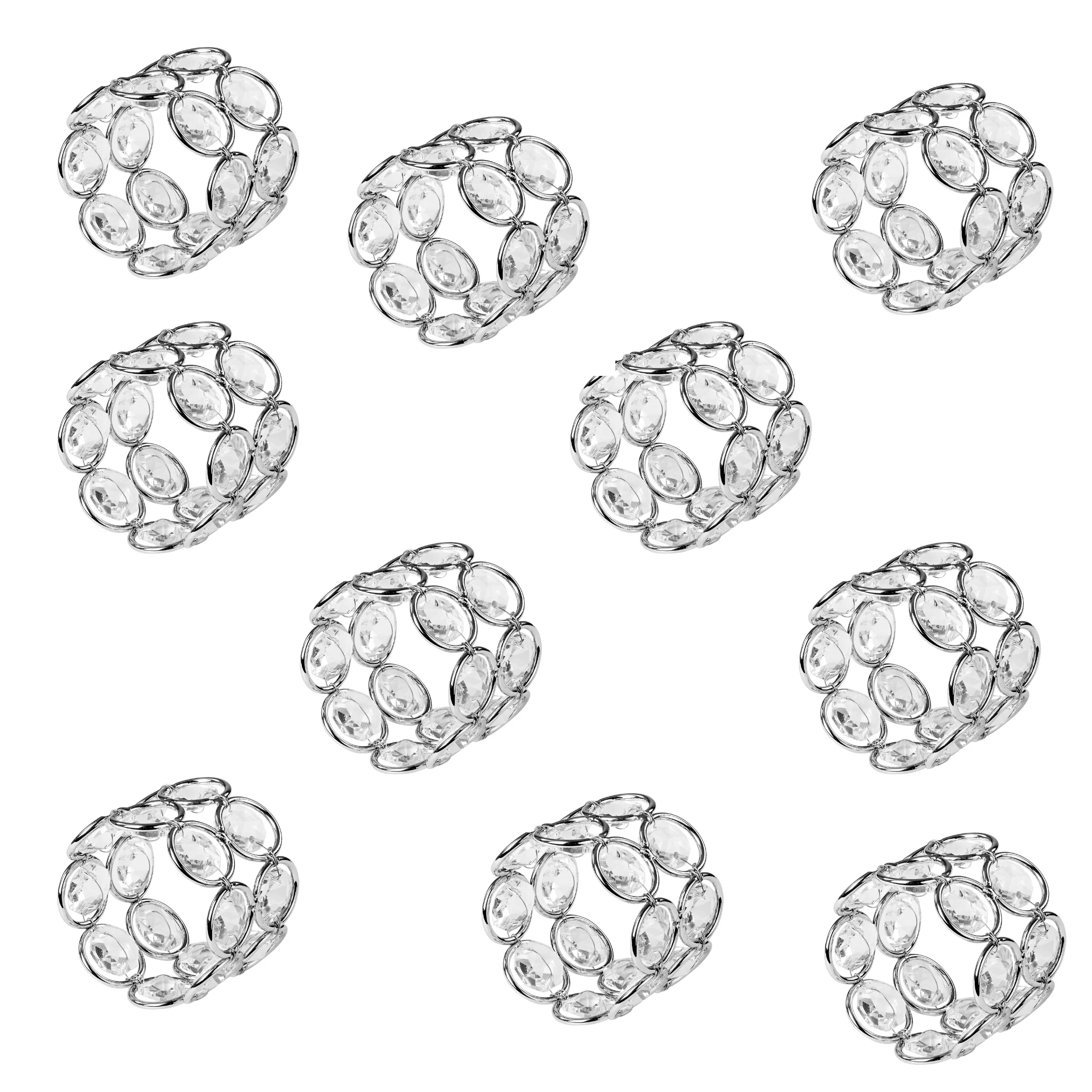 10 pc/pk Crystal Napkin Ring - Silver - Image 2