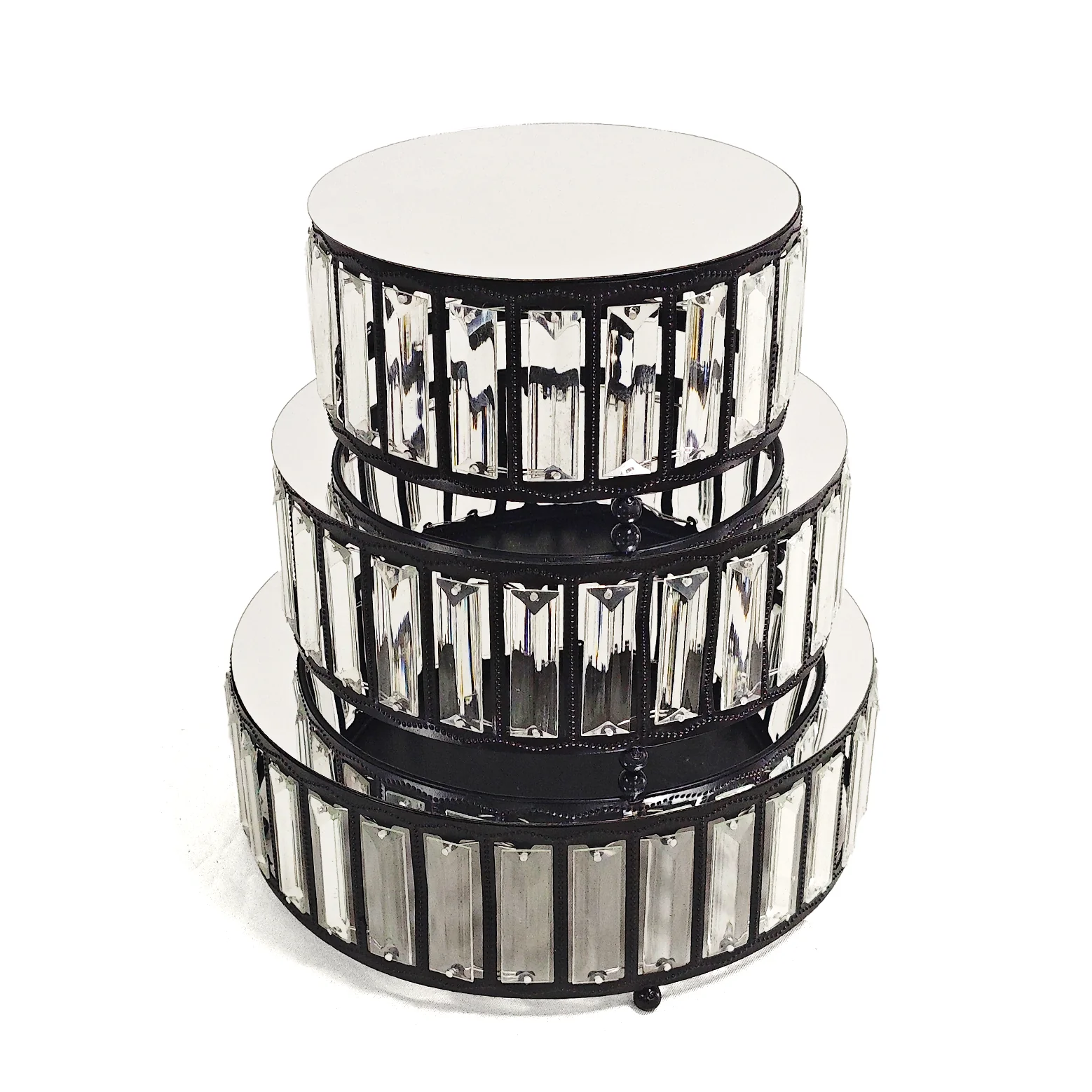 3 pc/set Round Crystal Pendant Cake/Dessert Stands - Black