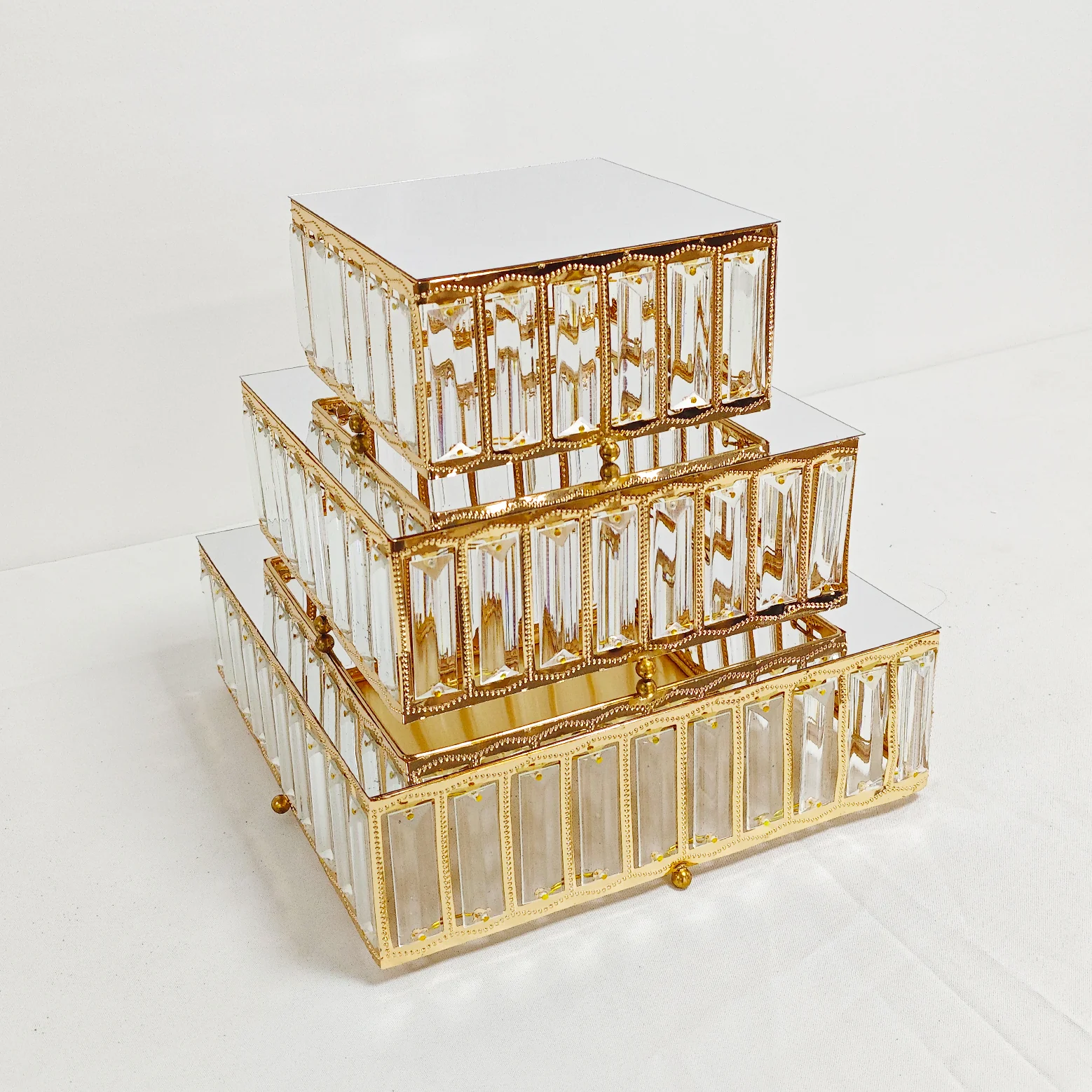 3 pc/set Square Crystal Pendant Cake/Dessert Stands - Gold