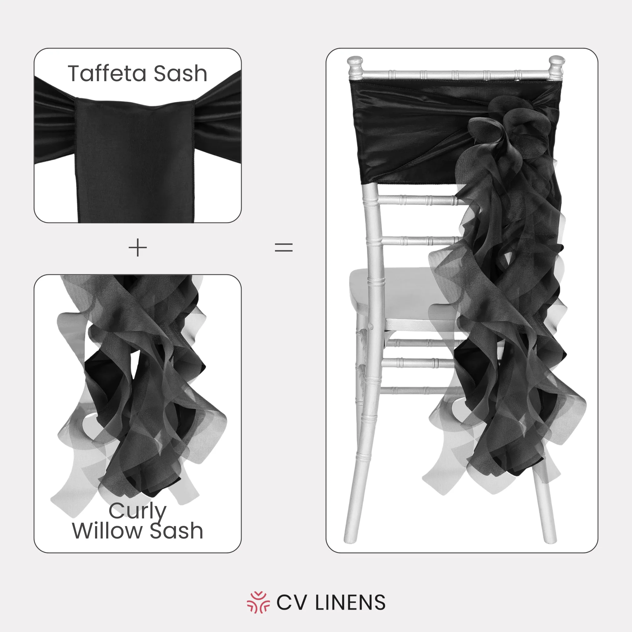 Curly Willow Chair Sash - Black - Image 4