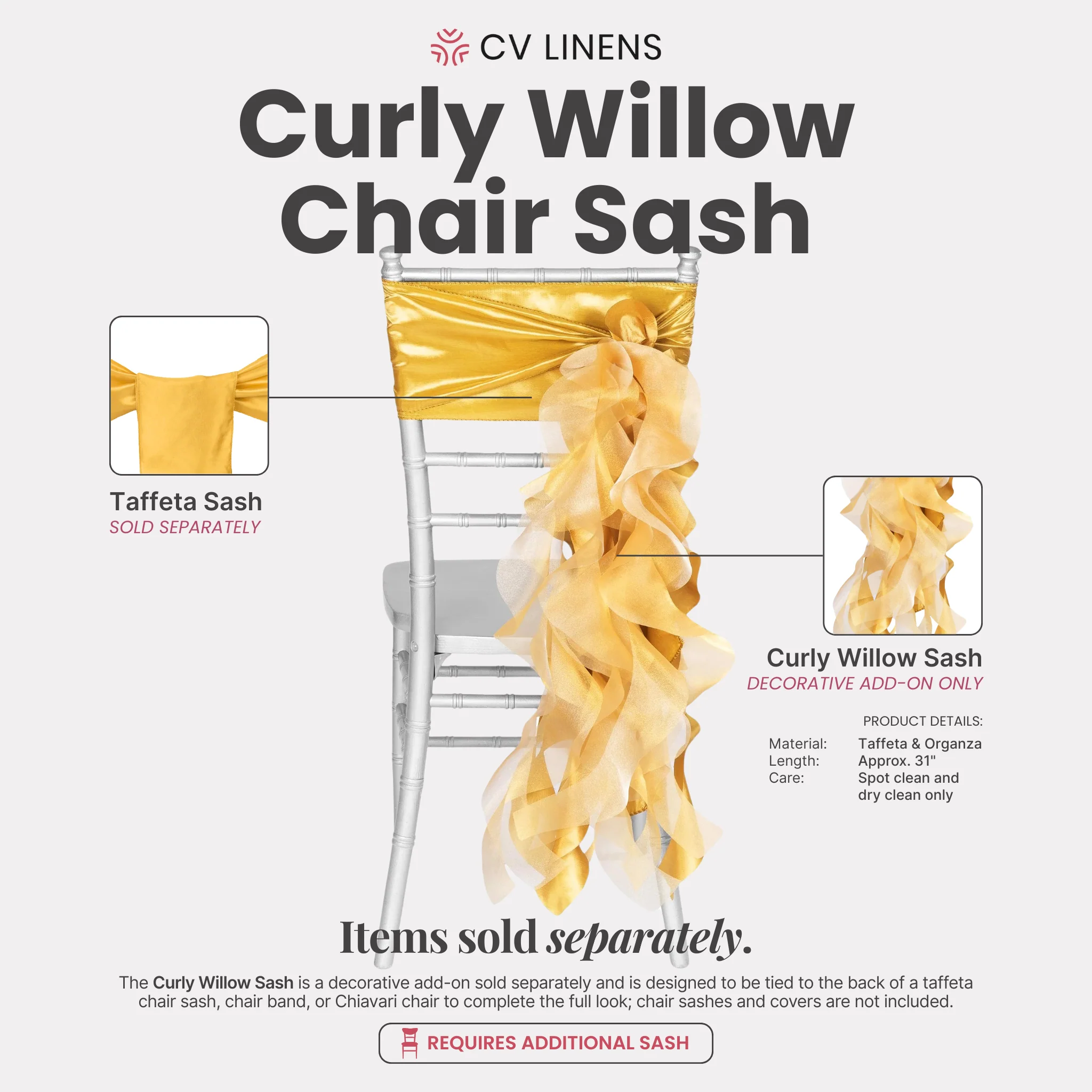 Curly Willow Chair Sash - Bright Gold - Image 2