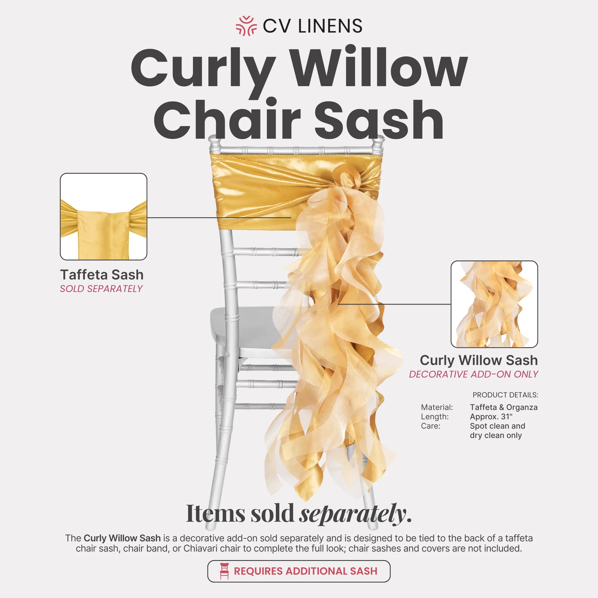 Curly Willow Chair Sash - Gold - Image 2