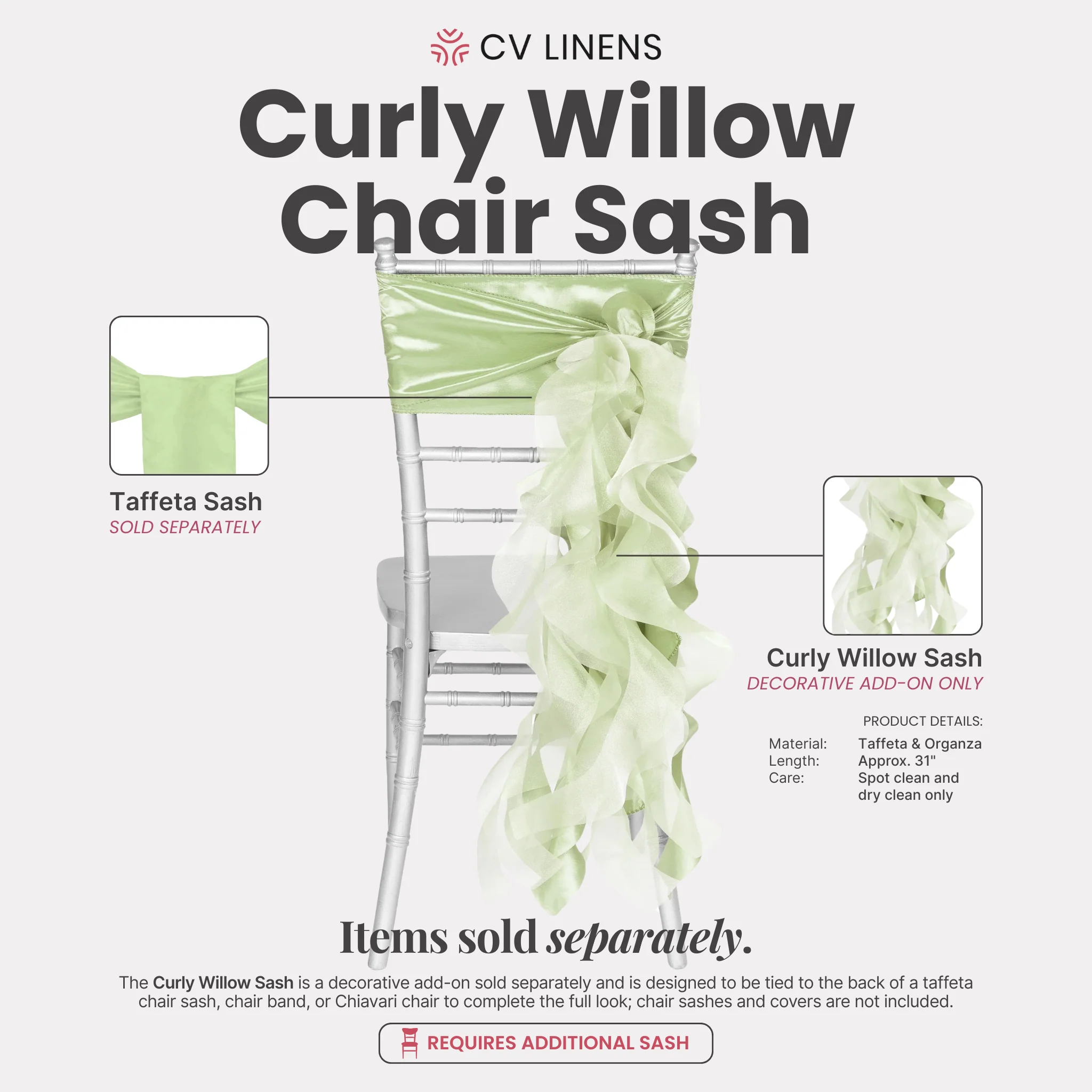 Curly Willow Chair Sash - Sage Green - Image 2