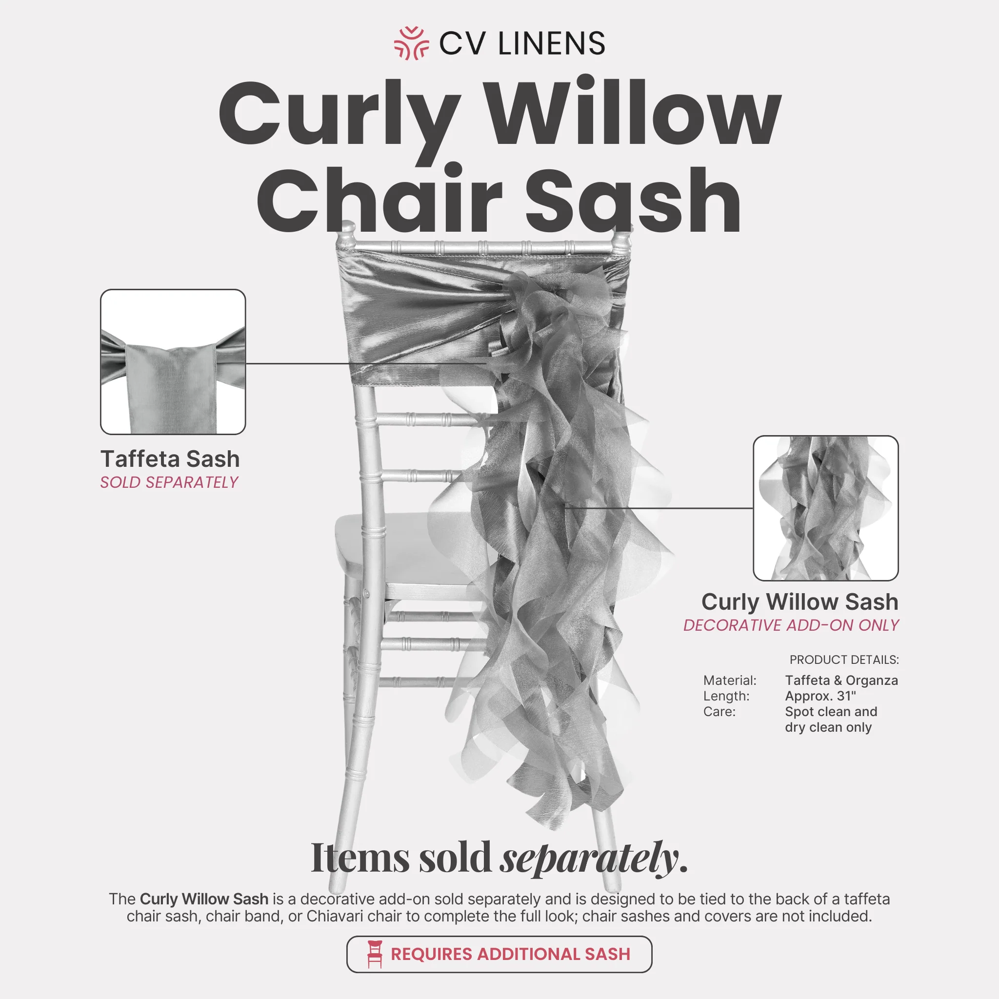 Curly Willow Chair Sash - Silver - Image 2