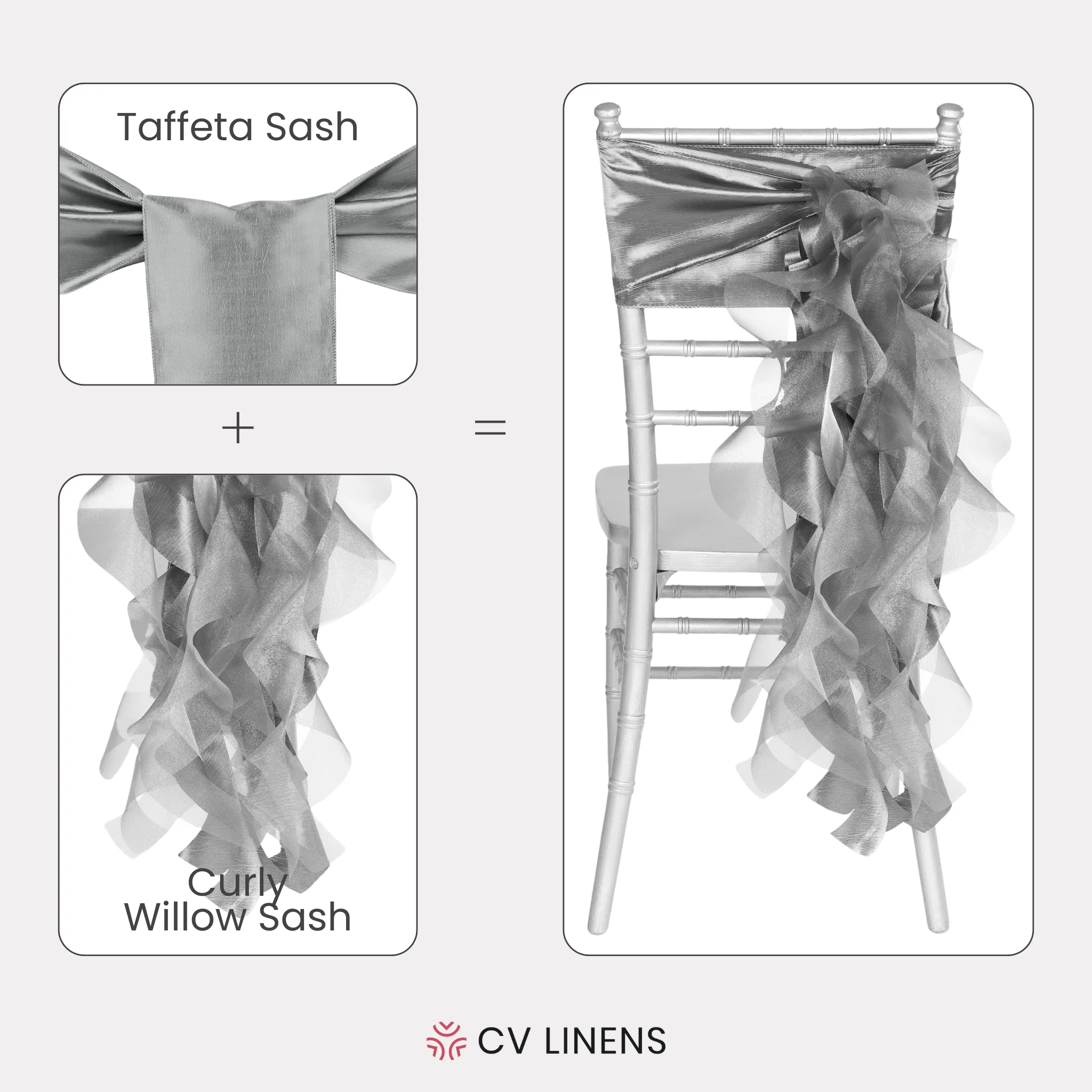 Curly Willow Chair Sash - Silver - Image 3