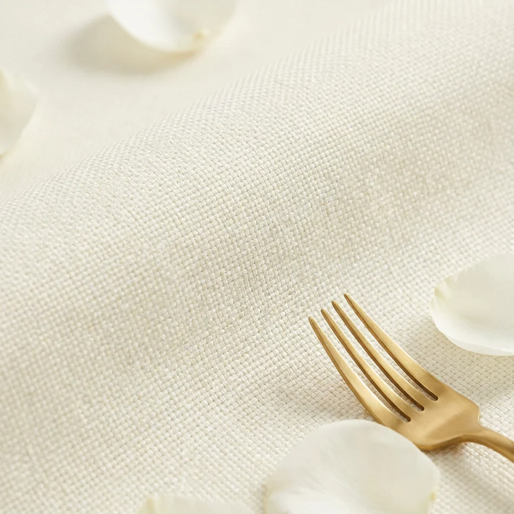 Economy Premium Polyester Tablecloth 132" Round - Off White - Image 4