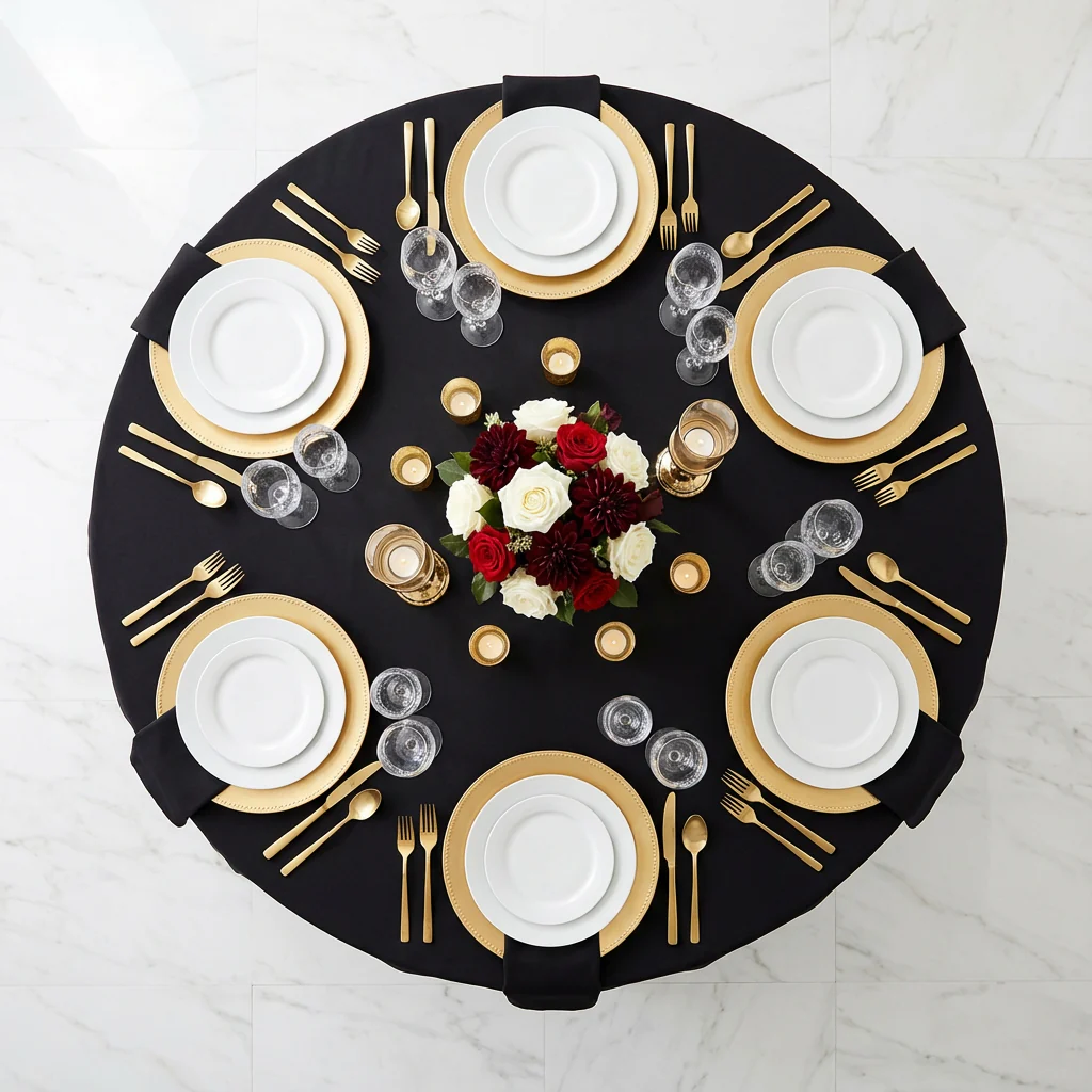 Economy Polyester Tablecloth 108" Round - Black - Image 3