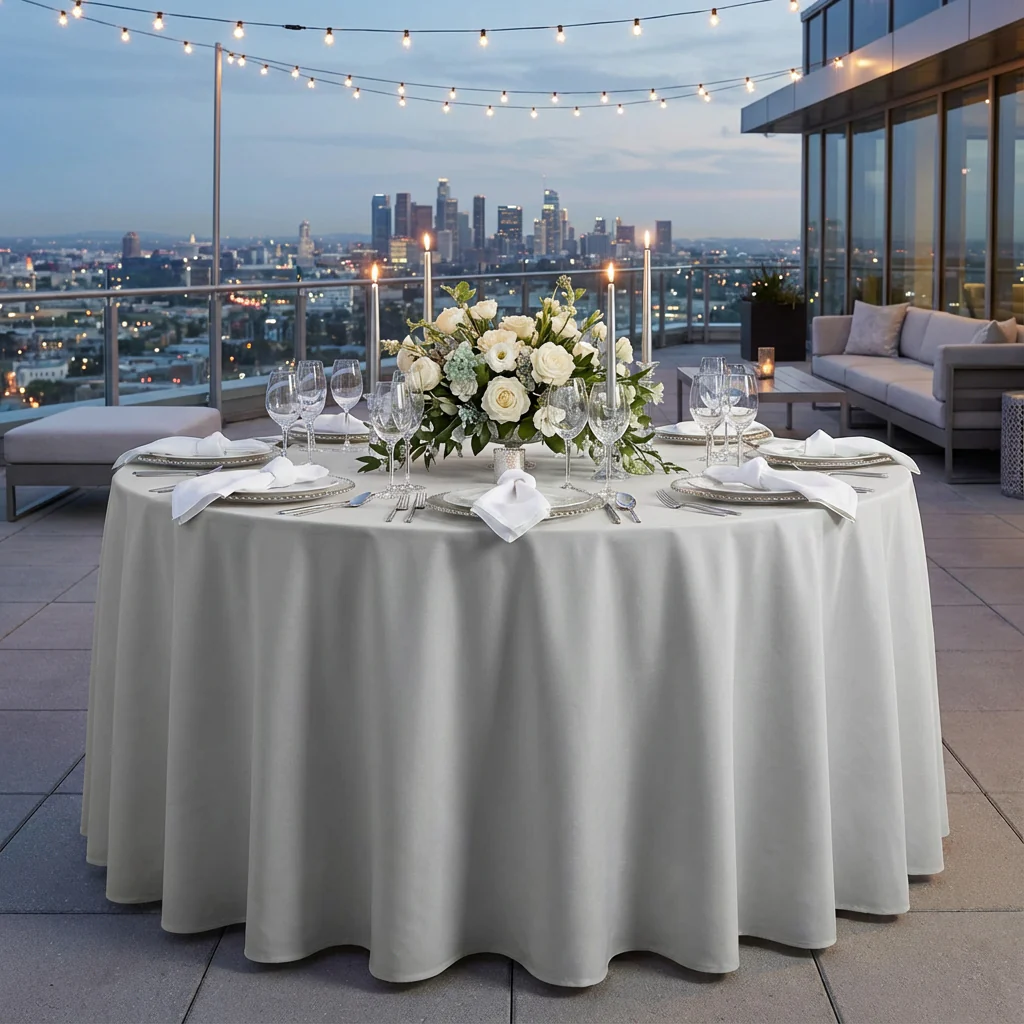 Economy Polyester Tablecloth 108" Round - Gray/Silver - Image 2
