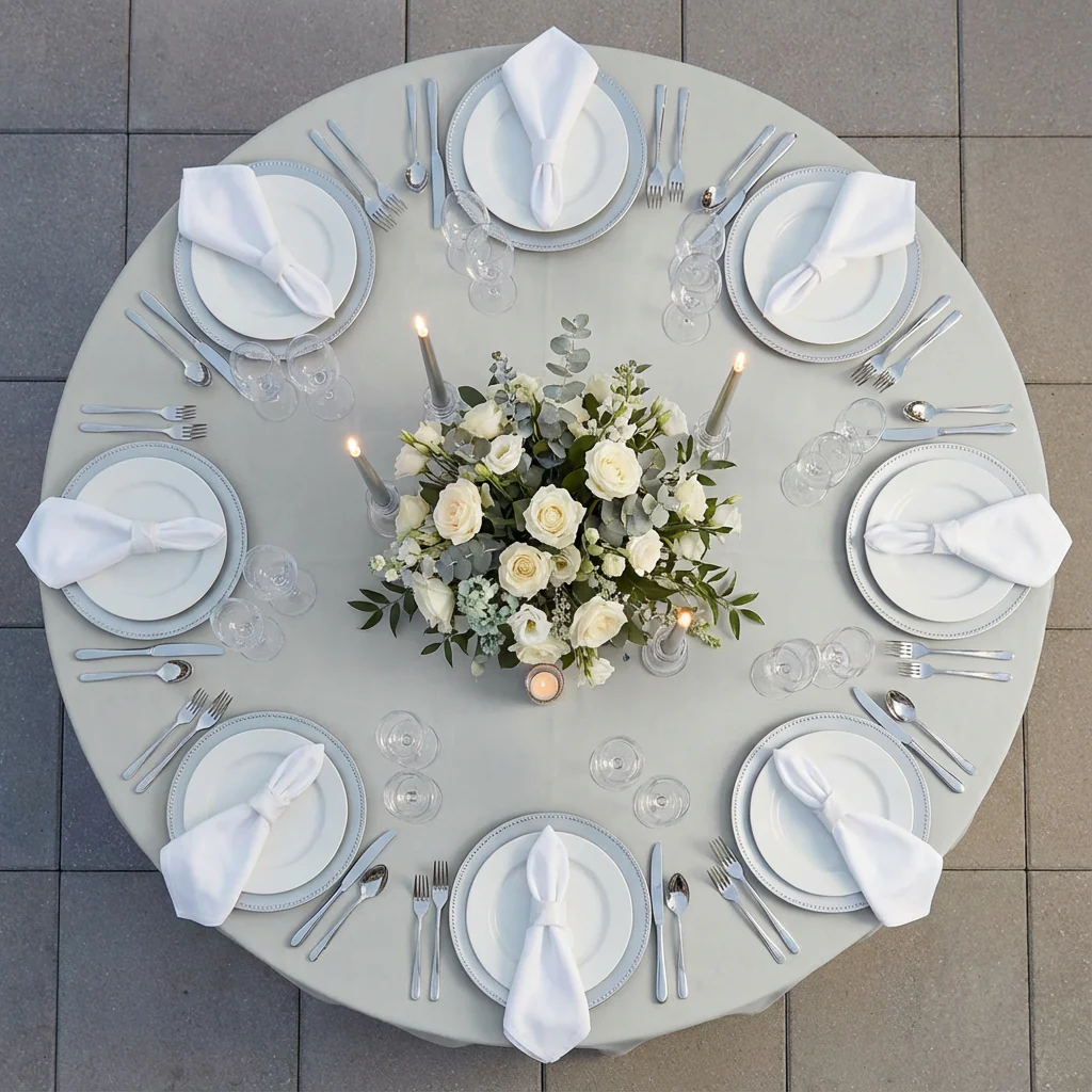 Economy Polyester Tablecloth 108" Round - Gray/Silver - Image 3