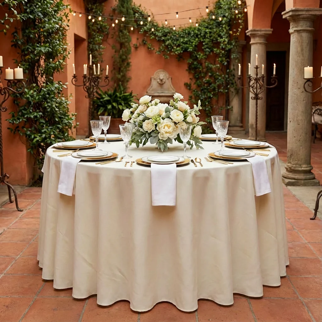 Economy Polyester Tablecloth 108" Round - Ivory - Image 2