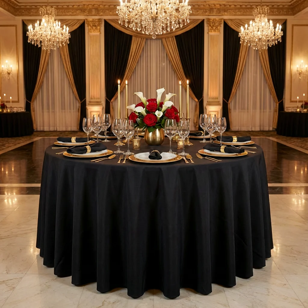 Economy Polyester Tablecloth 120" Round - Black - Image 2