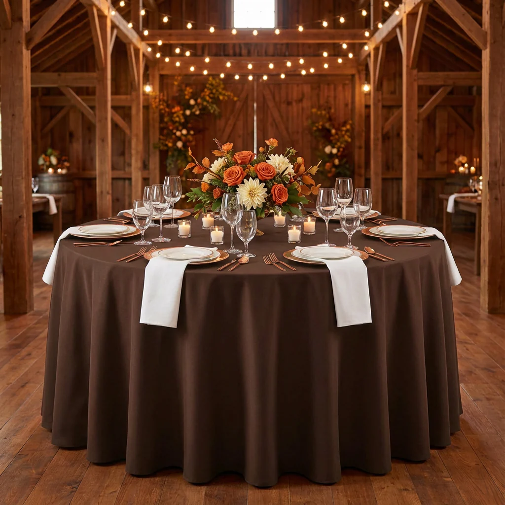 Economy Polyester Tablecloth 120" Round - Chocolate - Image 2