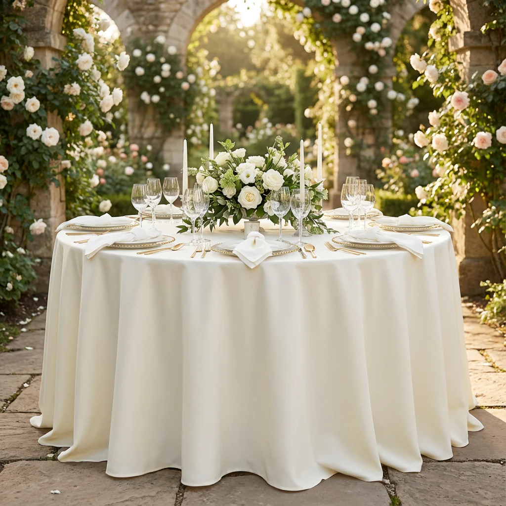 Economy Polyester Tablecloth 120" Round - Ivory - Image 2