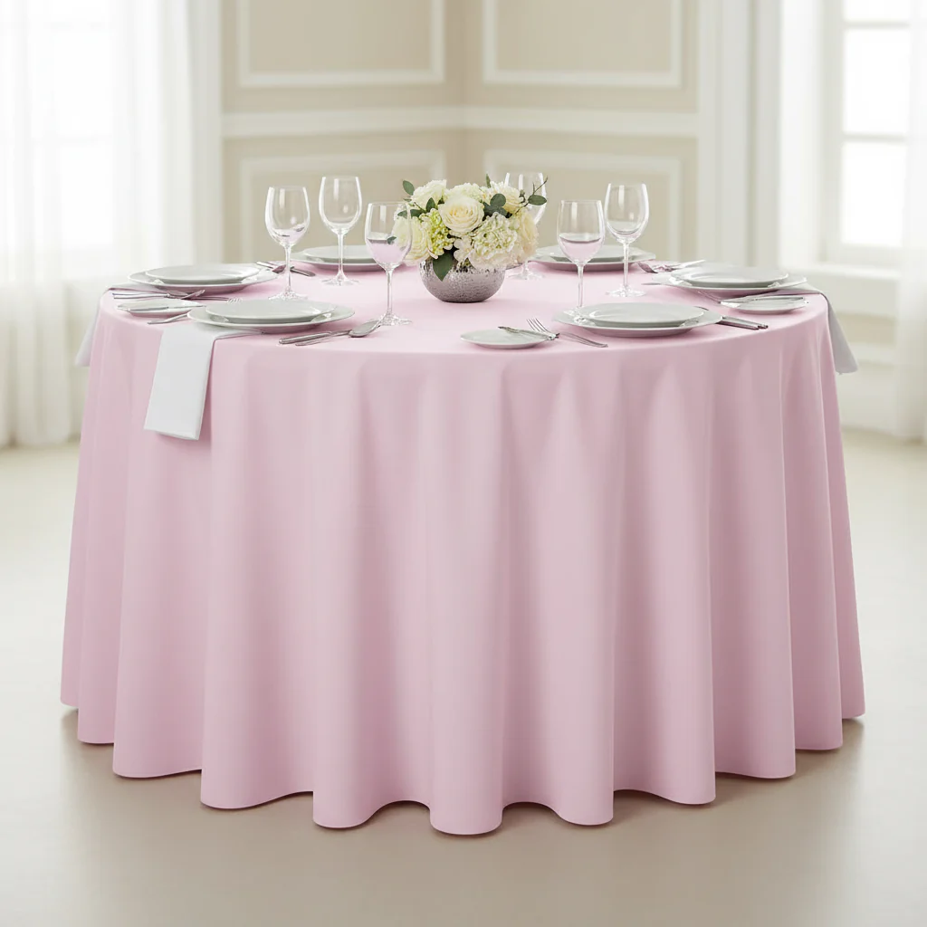 Economy Polyester Tablecloth 120" Round - Pastel Pink - Image 2