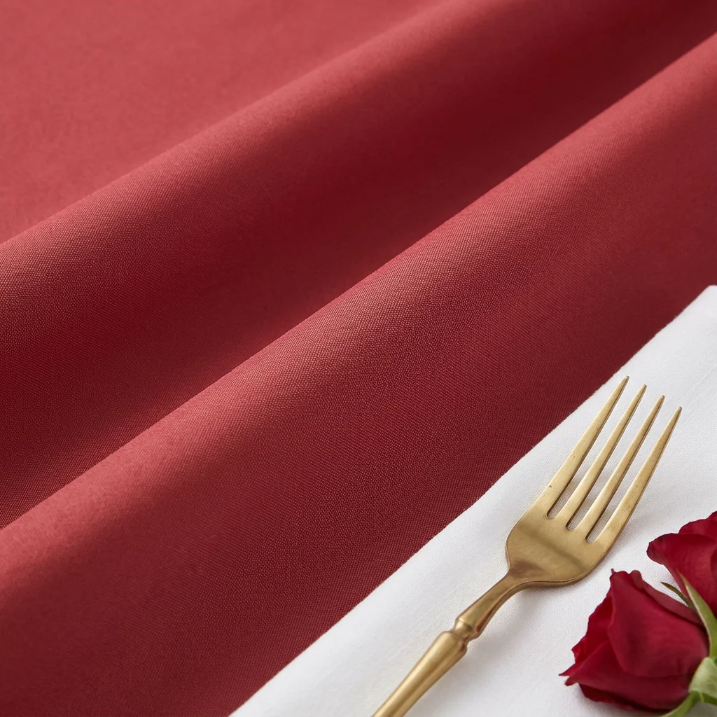 Economy Polyester Tablecloth 132" Round - Apple Red - Image 4
