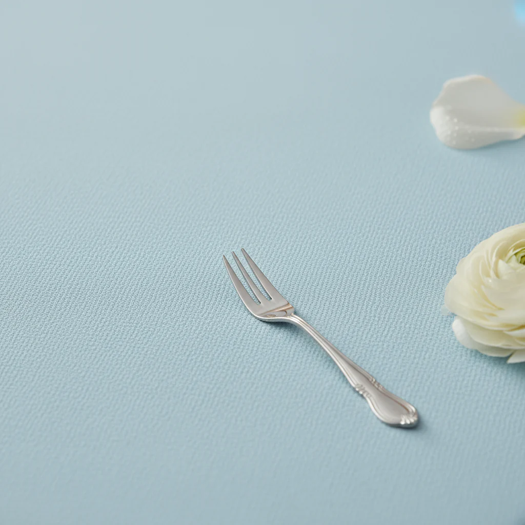 Economy Polyester Tablecloth 132" Round - Baby Blue - Image 4
