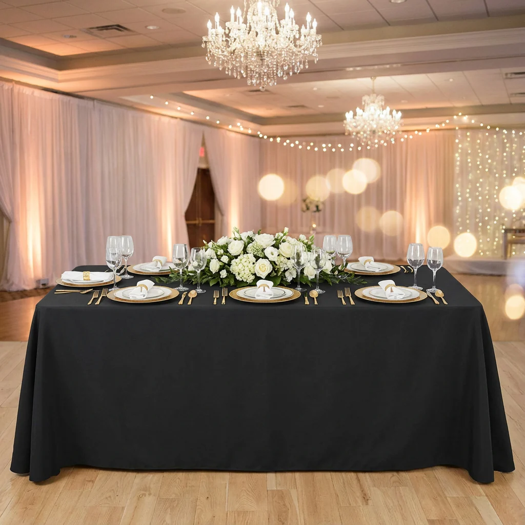 Economy Polyester Tablecloth 90"x132" Oblong Rectangular - Black - Image 2