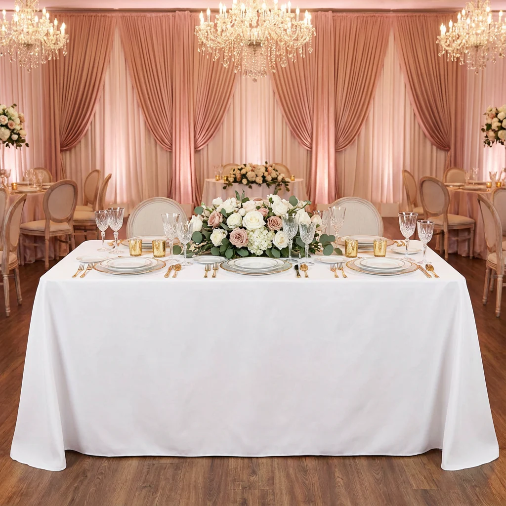 Economy Polyester Tablecloth 90"x132" Oblong Rectangular - White - Image 2