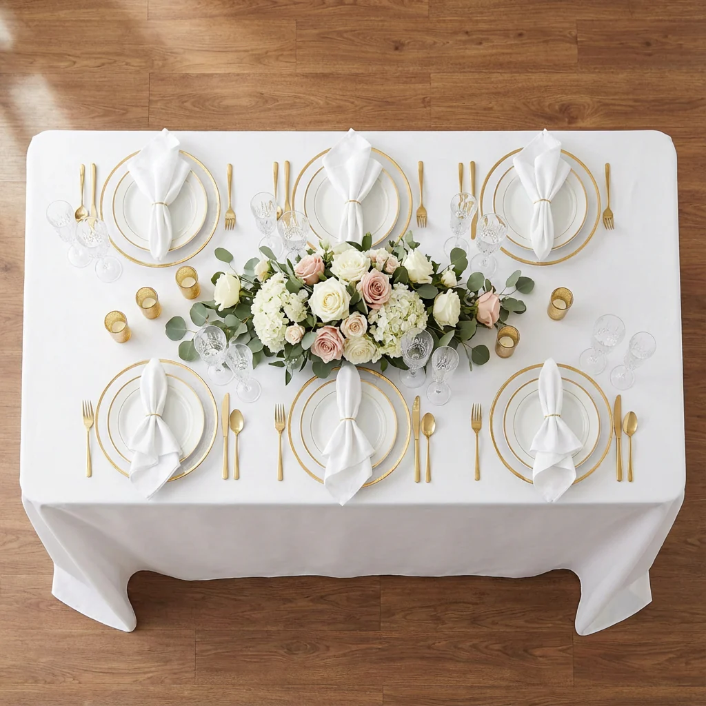 Economy Polyester Tablecloth 90"x132" Oblong Rectangular - White - Image 3