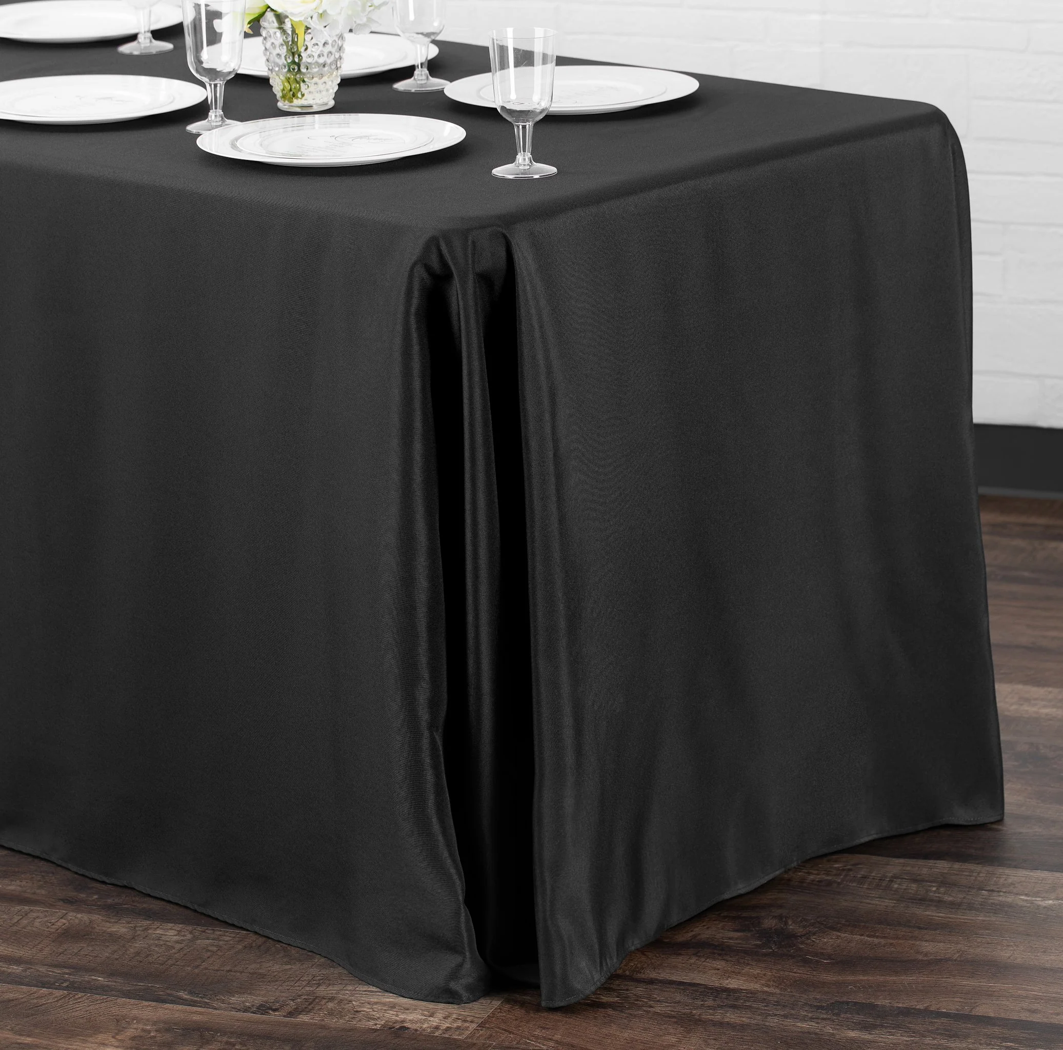 Economy Polyester Tablecloth 90"x156" Oblong Rectangular - Black - Image 2