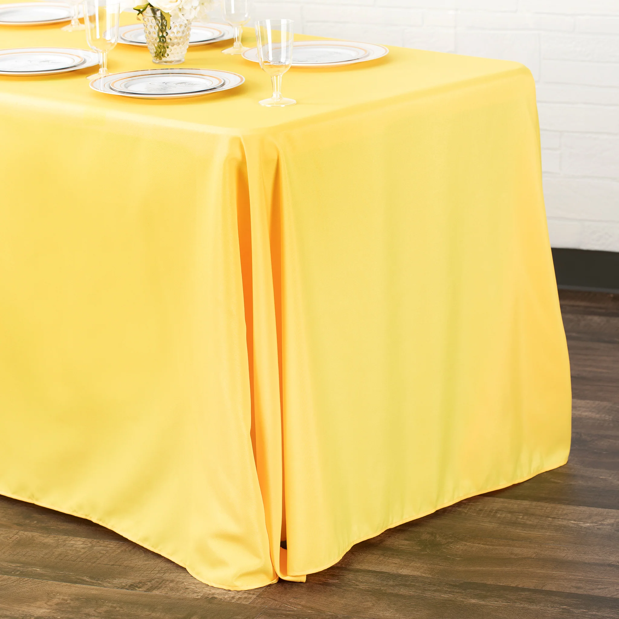 Economy Polyester Tablecloth 90"x156" Oblong Rectangular - Canary Yellow - Image 2