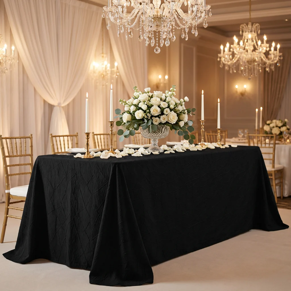 Embossed Geometric Jacquard 90"x156" Rectangle Tablecloth - Black - Image 4