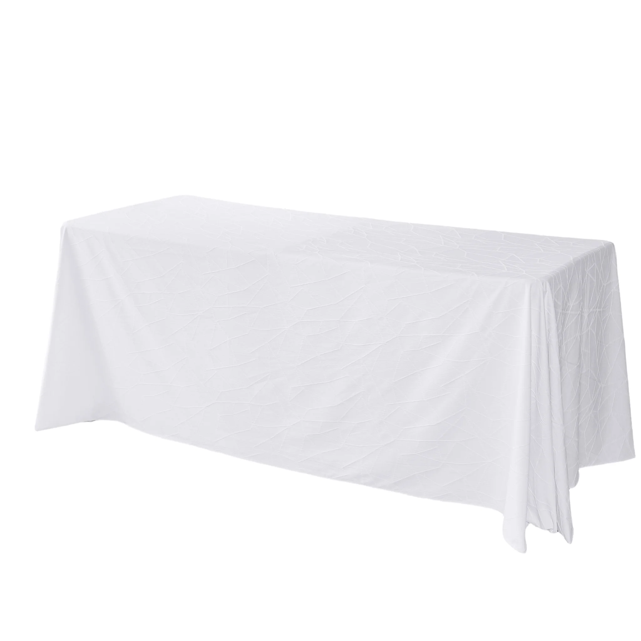 Embossed Geometric Jacquard 90"x156" Rectangle Tablecloth - White