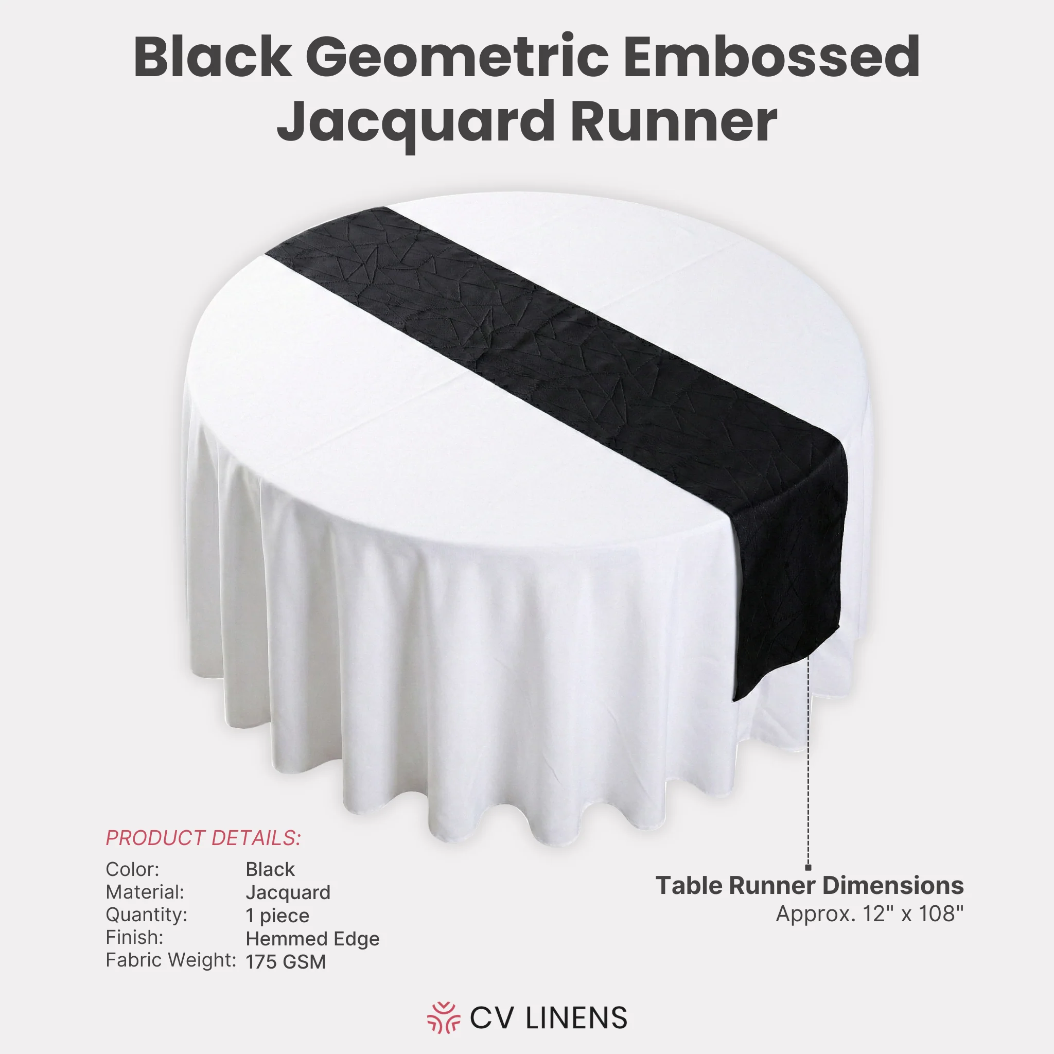 Embossed Geometric Jacquard Table Runner - Black - Image 4
